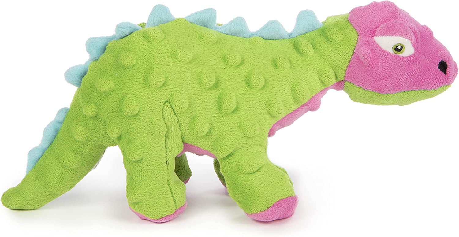 goDog Dinos Frills Squeaky Plush Dog Toy with Chew Guard Technology, Durable Fabric & Squeaker for Active Play, Gray, Large