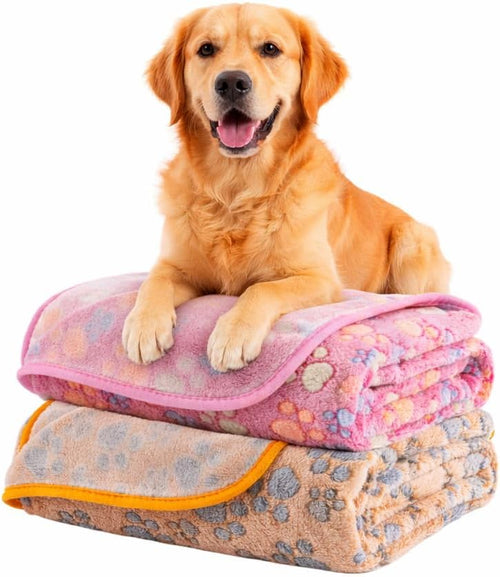 Dog Blanket 2 Pack Soft Flannel Pet Blanket for Dogs & Cats, Cozy Puppy Blanket for Couch Bed Crate, Washable Paw Print Throw 40 * 30 Inch Red&Brown