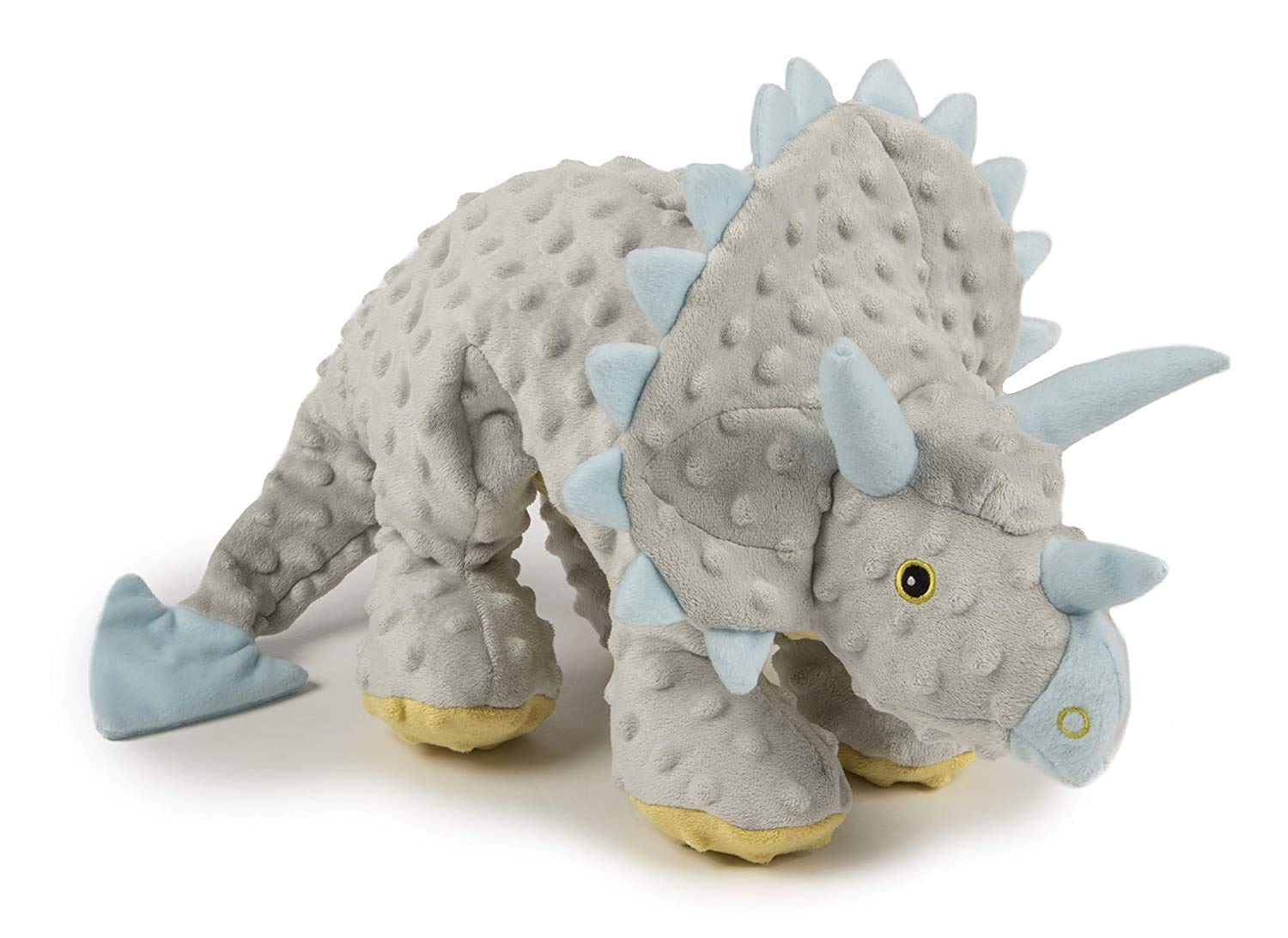 goDog Dinos Frills Squeaky Plush Dog Toy with Chew Guard Technology, Durable Fabric & Squeaker for Active Play, Gray, Large