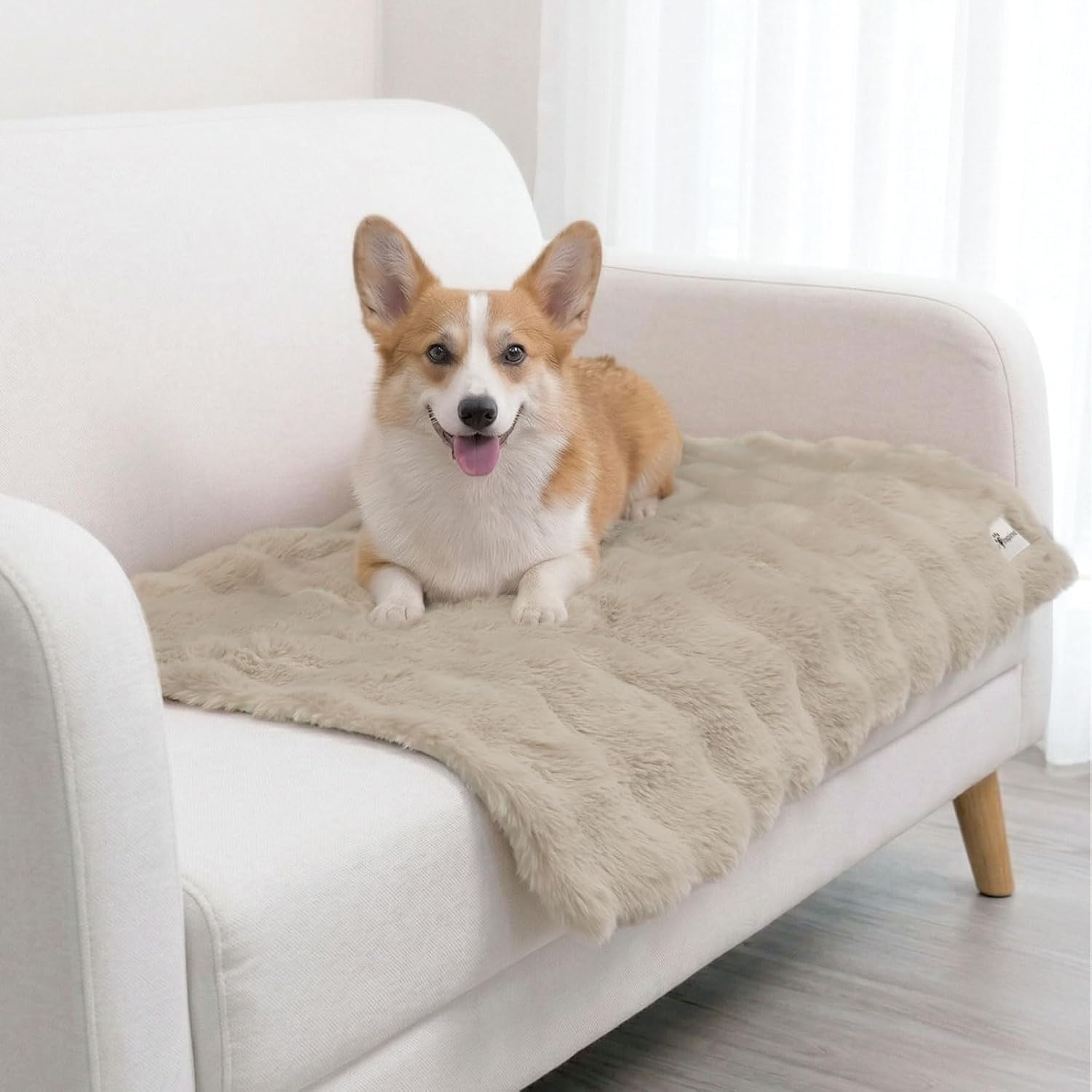 Paw Inspired Waterproof Dog Blanket, 40x30 Inch Size, Beige | Soft Faux Fur Throw, Fur-Resistant Fleece, Washable Pet Blanket, Waterproof Protection for Couch, Bed, Furniture, Crate, Car