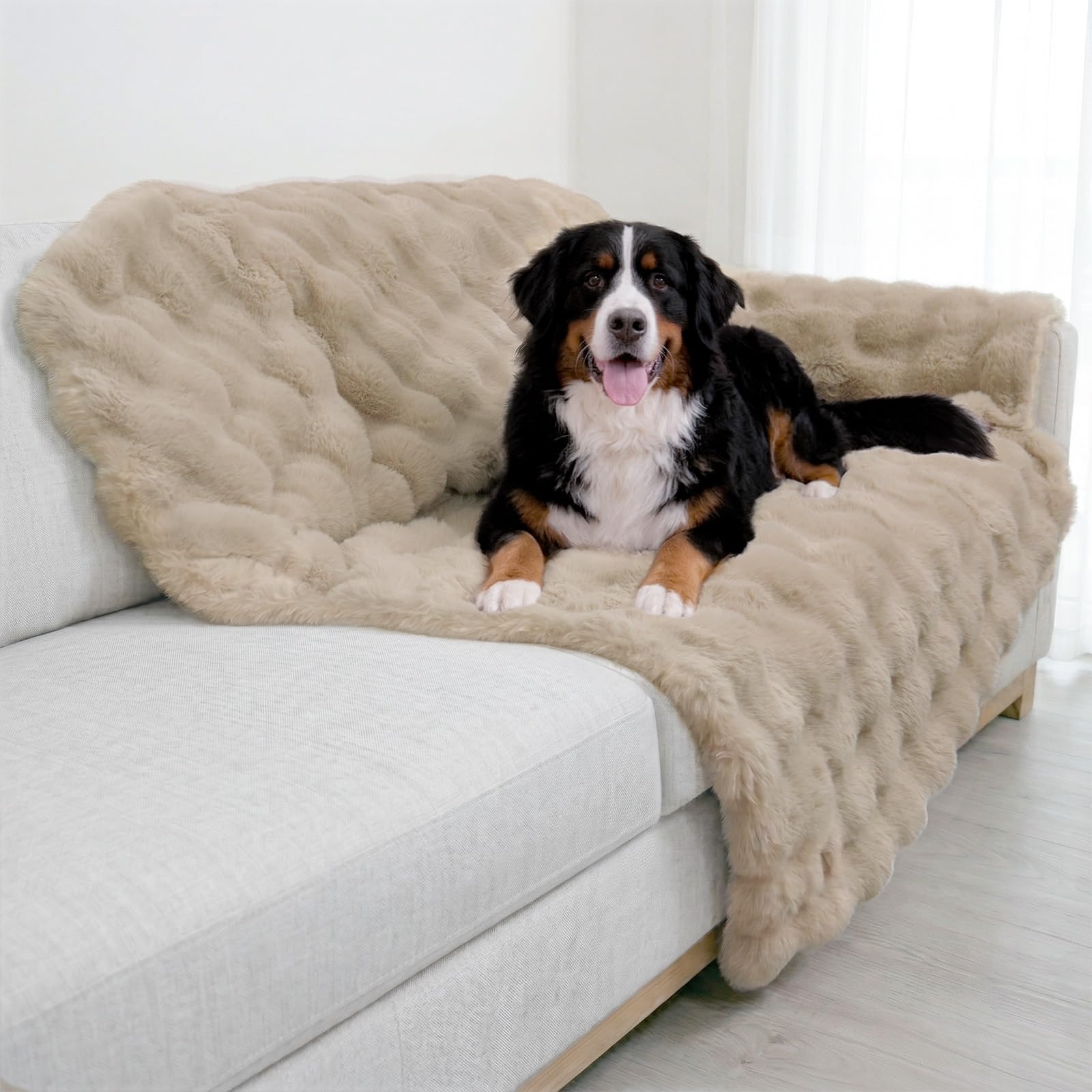 Paw Inspired Waterproof Dog Blanket, 40x30 Inch Size, Beige | Soft Faux Fur Throw, Fur-Resistant Fleece, Washable Pet Blanket, Waterproof Protection for Couch, Bed, Furniture, Crate, Car