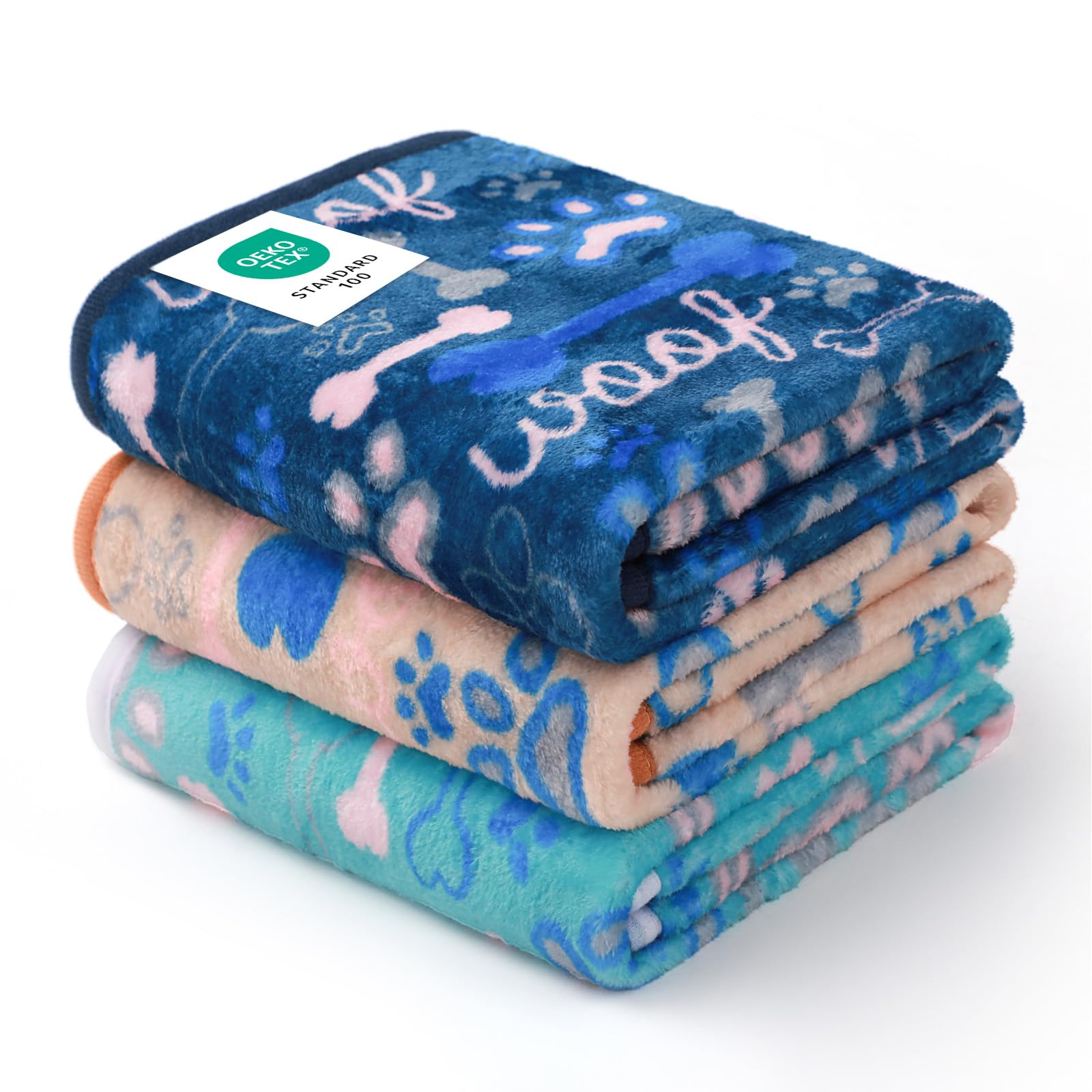 Luciphia 3 Pack Soft Fleece Dog Blankets for Medium Dogs Puppy Cats,30"x20" | Washable Throw Blanket for Crate, Couch, Bed, Travel. Cute Paw & Bone Print. Puppy Essential, Dog Gift,Grey