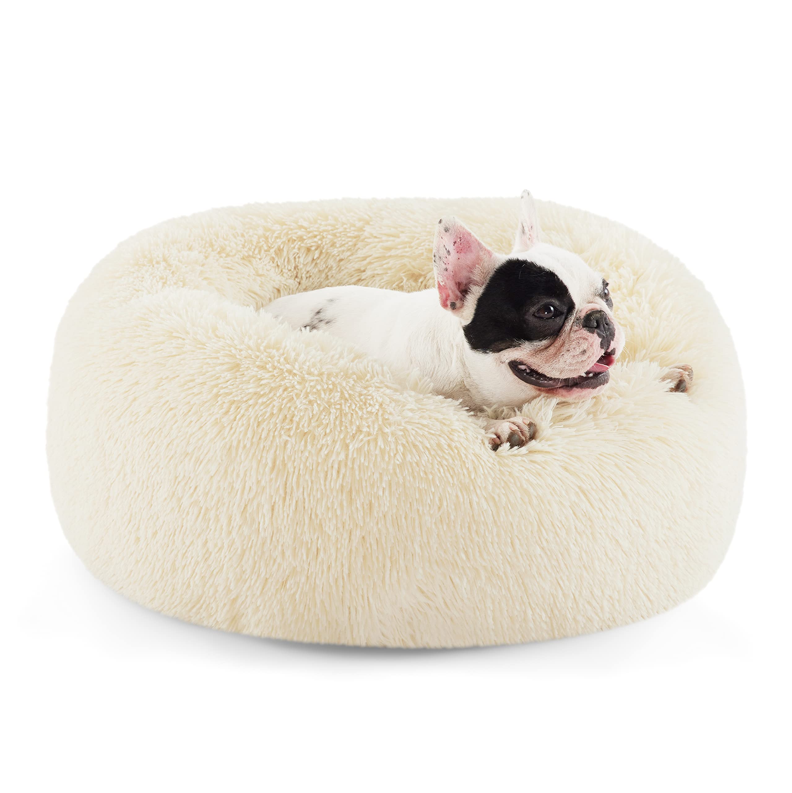 Bedsure Calming Small Dog Bed Donut Washable Cat＆Puppy Bed,23 inches Camel | Oprah Daily Award,Fluffy Faux Fur Round Cuddler,Anti-Slip Bottom,Anti-Anxiety,Deep Sleep for Large Cat & Pets Up to 25 Lbs