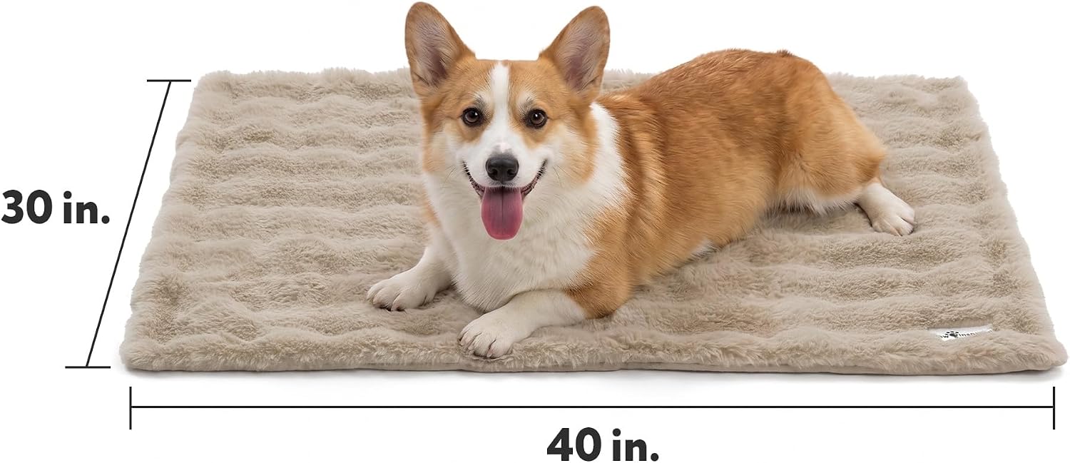 Paw Inspired Waterproof Dog Blanket, 40x30 Inch Size, Beige | Soft Faux Fur Throw, Fur-Resistant Fleece, Washable Pet Blanket, Waterproof Protection for Couch, Bed, Furniture, Crate, Car