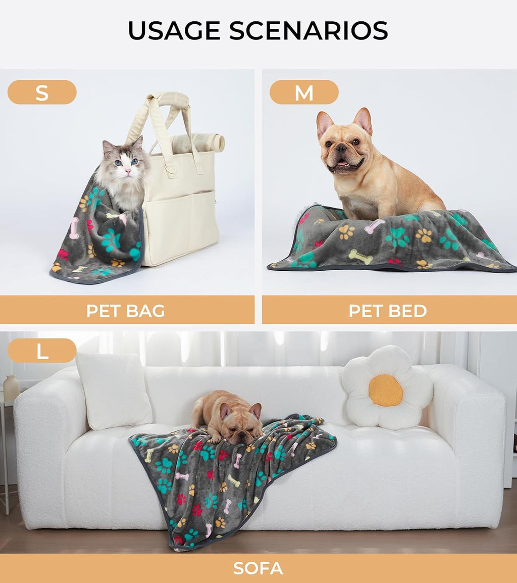 Luciphia 3 Pack Soft Fleece Dog Blankets for Medium Dogs Puppy Cats,30"x20" | Washable Throw Blanket for Crate, Couch, Bed, Travel. Cute Paw & Bone Print. Puppy Essential, Dog Gift,Grey