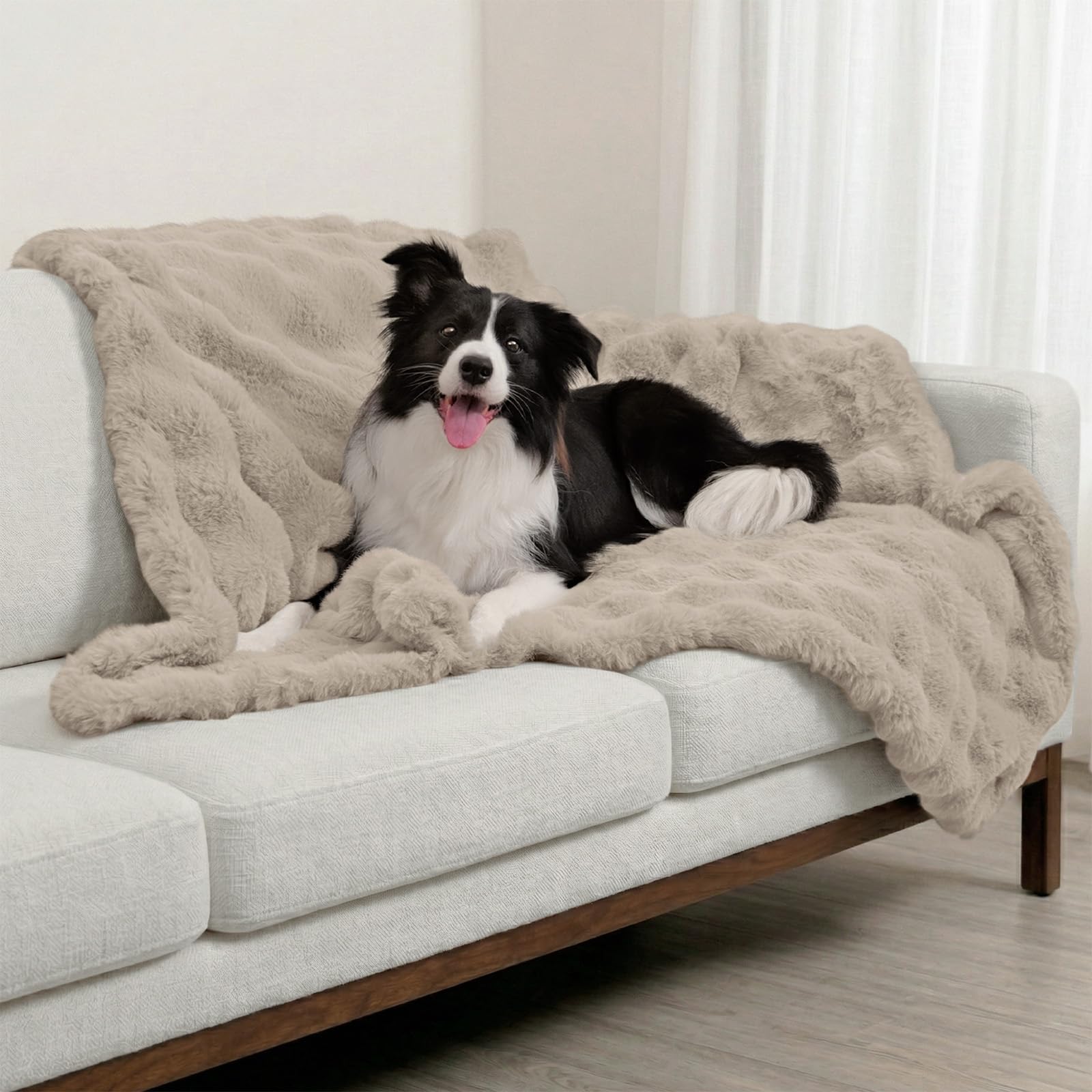 Paw Inspired Waterproof Dog Blanket, 40x30 Inch Size, Beige | Soft Faux Fur Throw, Fur-Resistant Fleece, Washable Pet Blanket, Waterproof Protection for Couch, Bed, Furniture, Crate, Car
