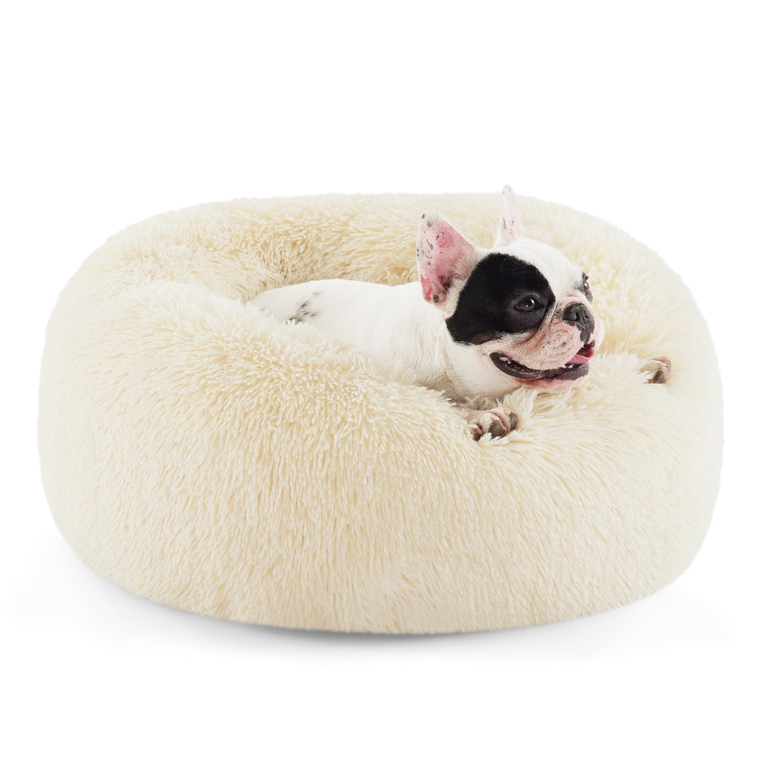 Bedsure Calming Small Dog Bed Donut Washable Cat＆Puppy Bed,23 inches Camel | Oprah Daily Award,Fluffy Faux Fur Round Cuddler,Anti-Slip Bottom,Anti-Anxiety,Deep Sleep for Large Cat & Pets Up to 25 Lbs