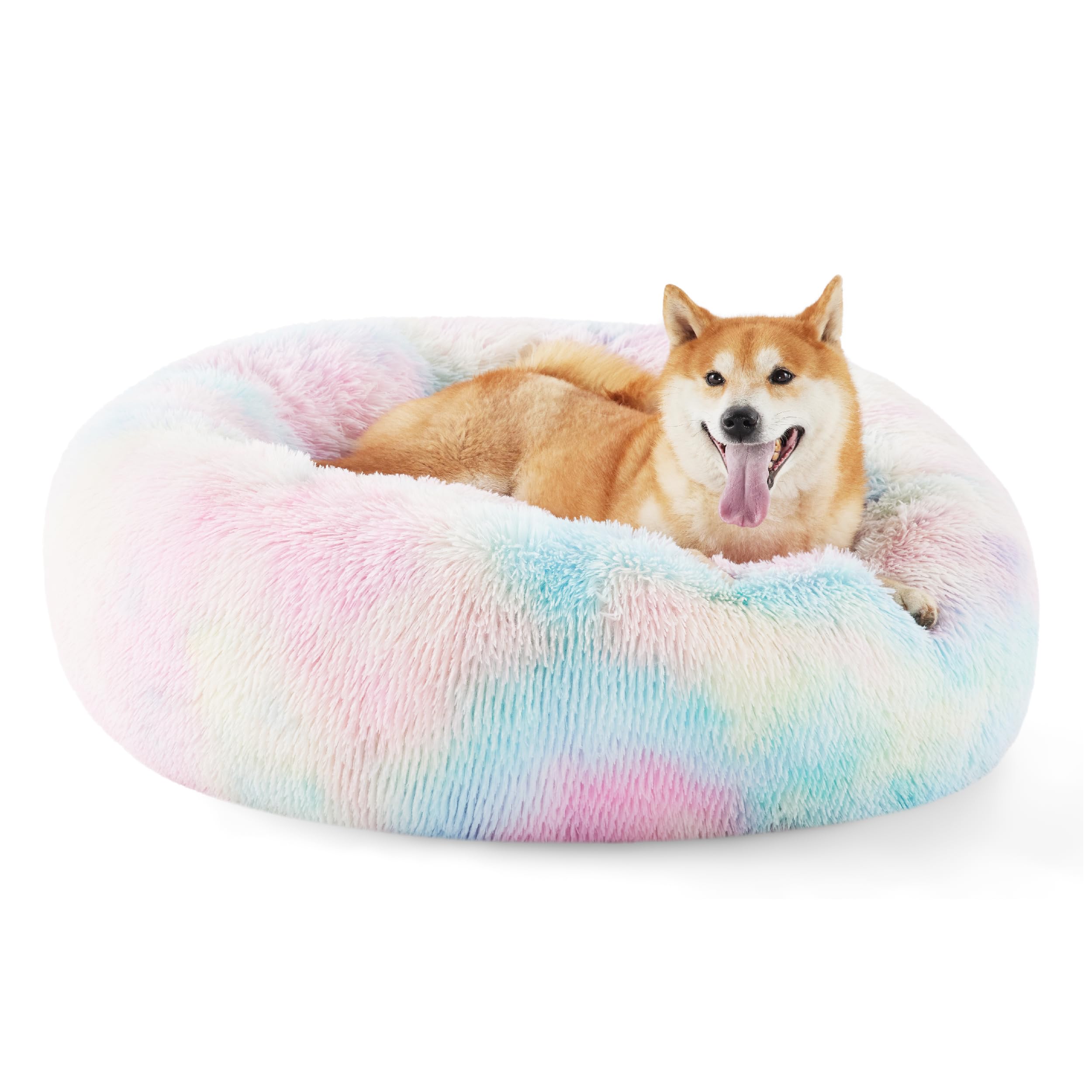 Bedsure Calming Small Dog Bed Donut Washable Cat＆Puppy Bed,23 inches Camel | Oprah Daily Award,Fluffy Faux Fur Round Cuddler,Anti-Slip Bottom,Anti-Anxiety,Deep Sleep for Large Cat & Pets Up to 25 Lbs