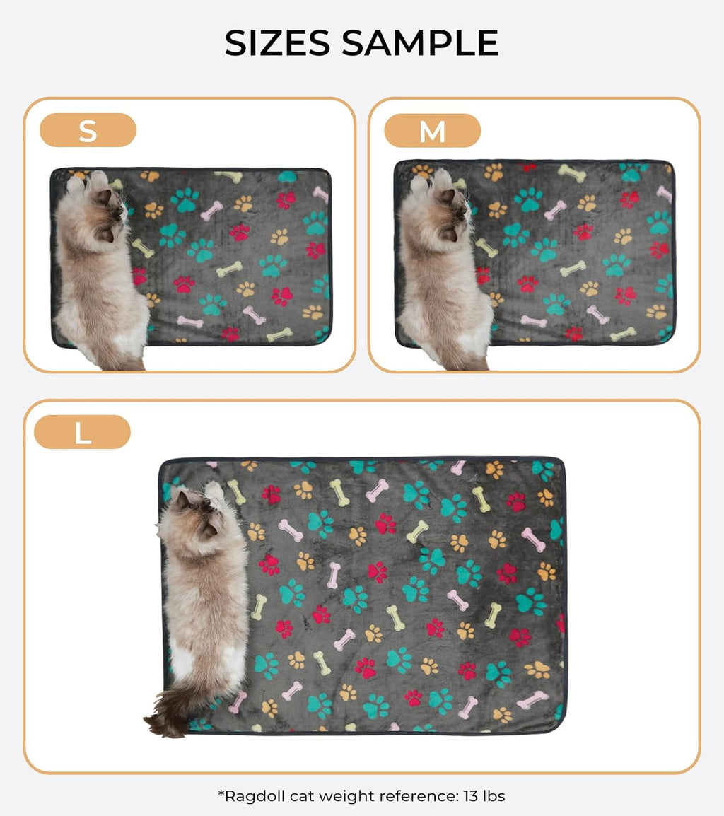 Luciphia 3 Pack Soft Fleece Dog Blankets for Medium Dogs Puppy Cats,30"x20" | Washable Throw Blanket for Crate, Couch, Bed, Travel. Cute Paw & Bone Print. Puppy Essential, Dog Gift,Grey