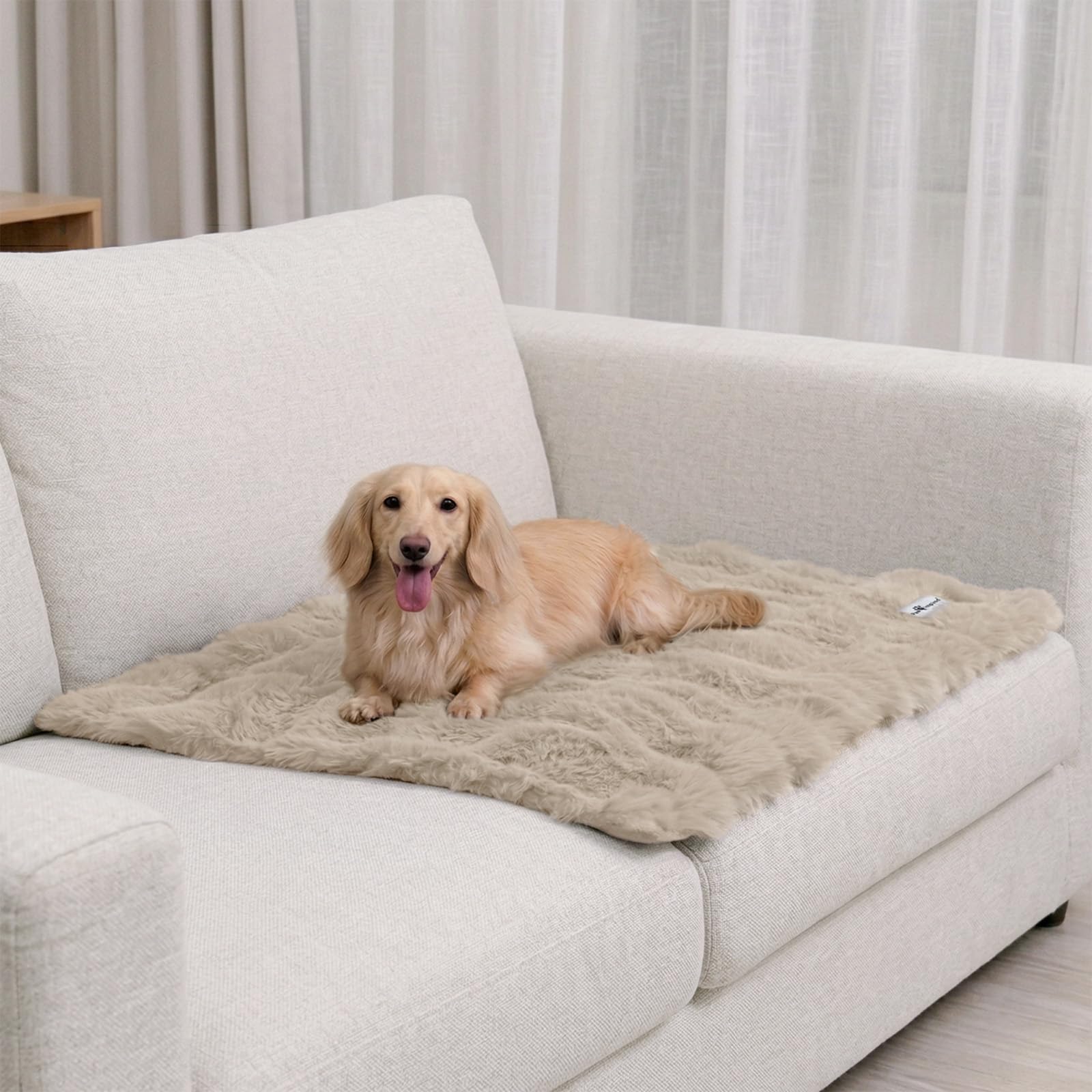 Paw Inspired Waterproof Dog Blanket, 40x30 Inch Size, Beige | Soft Faux Fur Throw, Fur-Resistant Fleece, Washable Pet Blanket, Waterproof Protection for Couch, Bed, Furniture, Crate, Car
