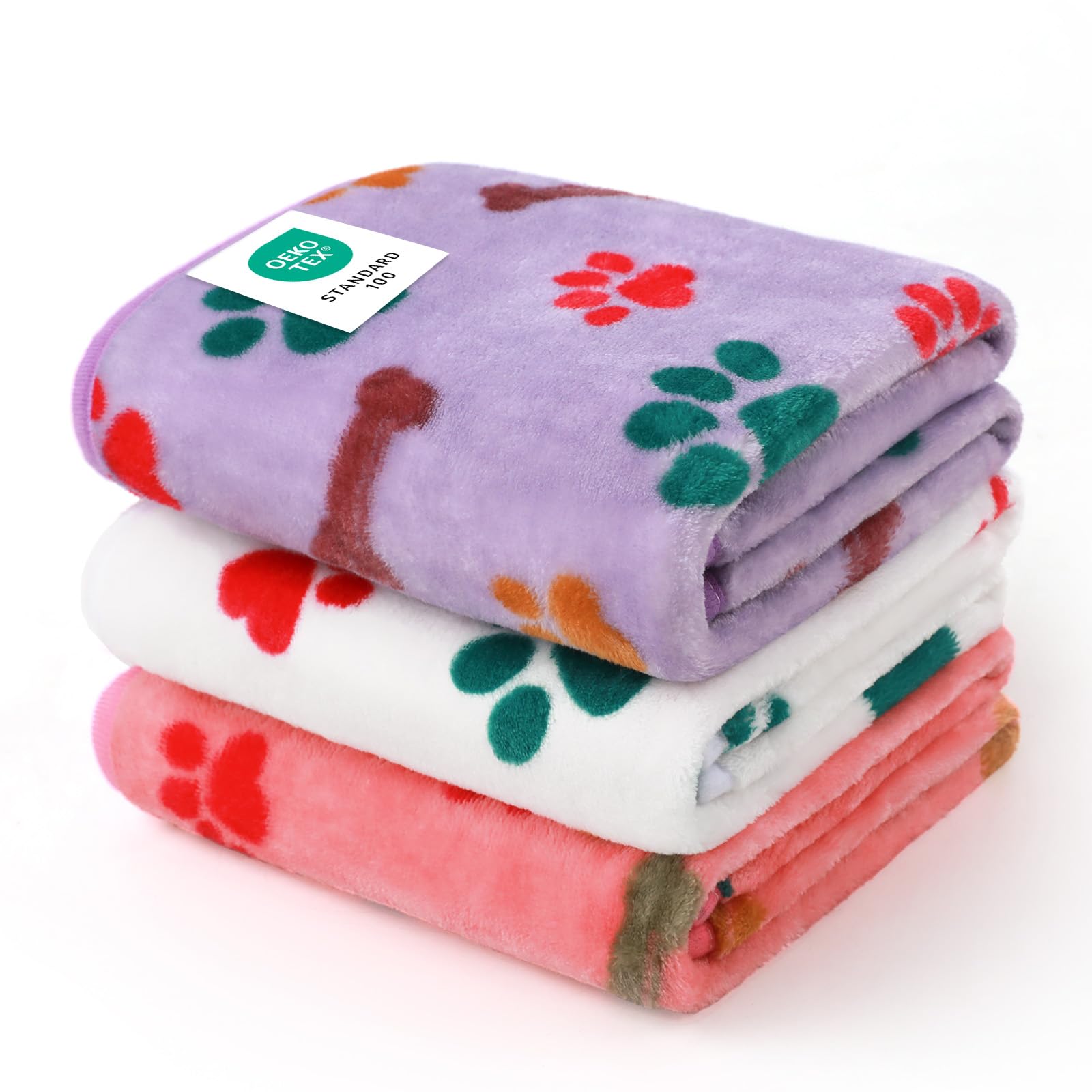 Luciphia 3 Pack Soft Fleece Dog Blankets for Medium Dogs Puppy Cats,30"x20" | Washable Throw Blanket for Crate, Couch, Bed, Travel. Cute Paw & Bone Print. Puppy Essential, Dog Gift,Grey