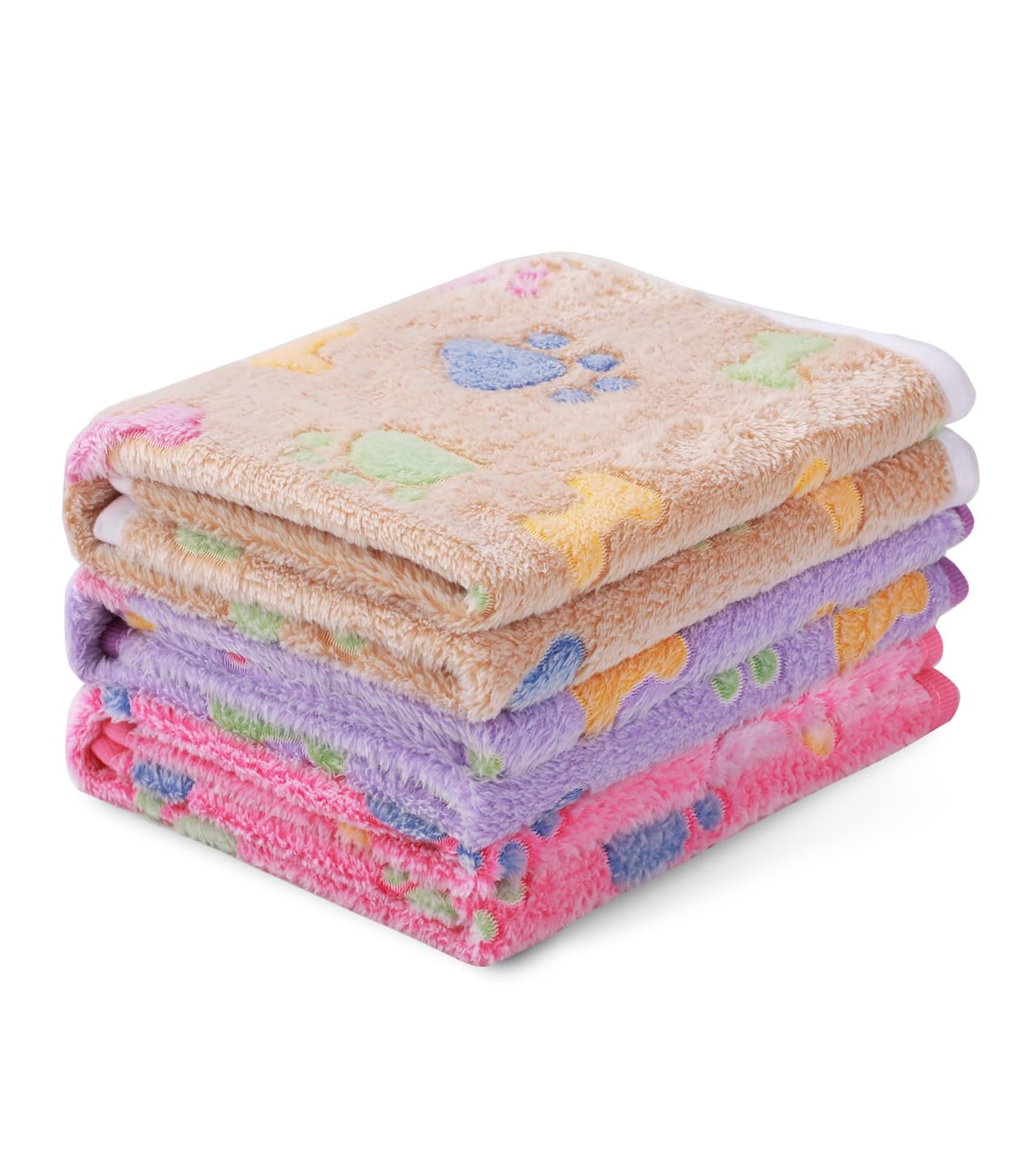 Luciphia 3 Pack Soft Fleece Dog Blankets for Medium Dogs Puppy Cats,30"x20" | Washable Throw Blanket for Crate, Couch, Bed, Travel. Cute Paw & Bone Print. Puppy Essential, Dog Gift,Grey
