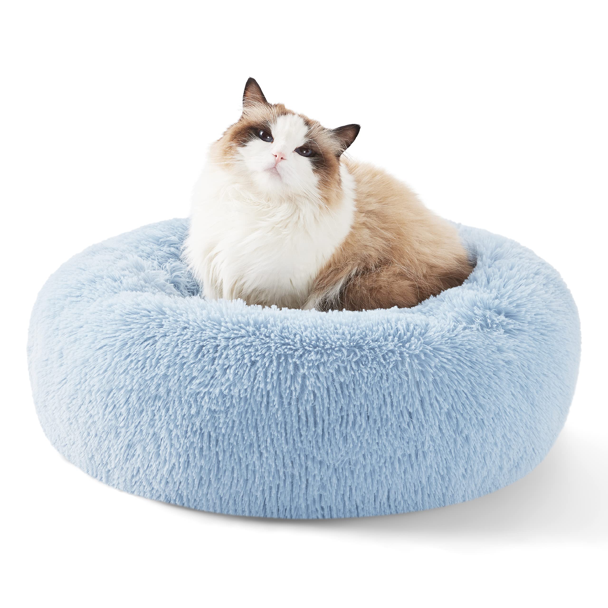 Bedsure Calming Small Dog Bed Donut Washable Cat＆Puppy Bed,23 inches Camel | Oprah Daily Award,Fluffy Faux Fur Round Cuddler,Anti-Slip Bottom,Anti-Anxiety,Deep Sleep for Large Cat & Pets Up to 25 Lbs