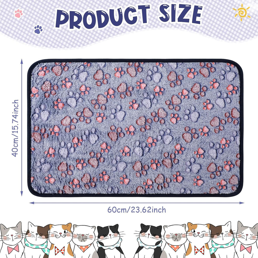 Tatuo 4 Pack Fleece Dog Blanket for Pet,Blue,24 x 16 Inch,Paw | Soft, Washable Puppy Blankets for Cats Guinea Pig, Warm Paw Print Sleep Mat for Crate Kennel, Cozy Indoor Bedding Toys