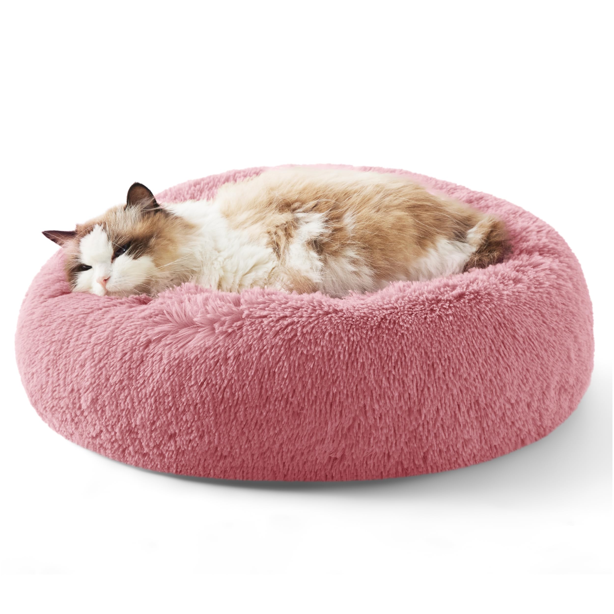 Bedsure Calming Small Dog Bed Donut Washable Cat＆Puppy Bed,23 inches Camel | Oprah Daily Award,Fluffy Faux Fur Round Cuddler,Anti-Slip Bottom,Anti-Anxiety,Deep Sleep for Large Cat & Pets Up to 25 Lbs