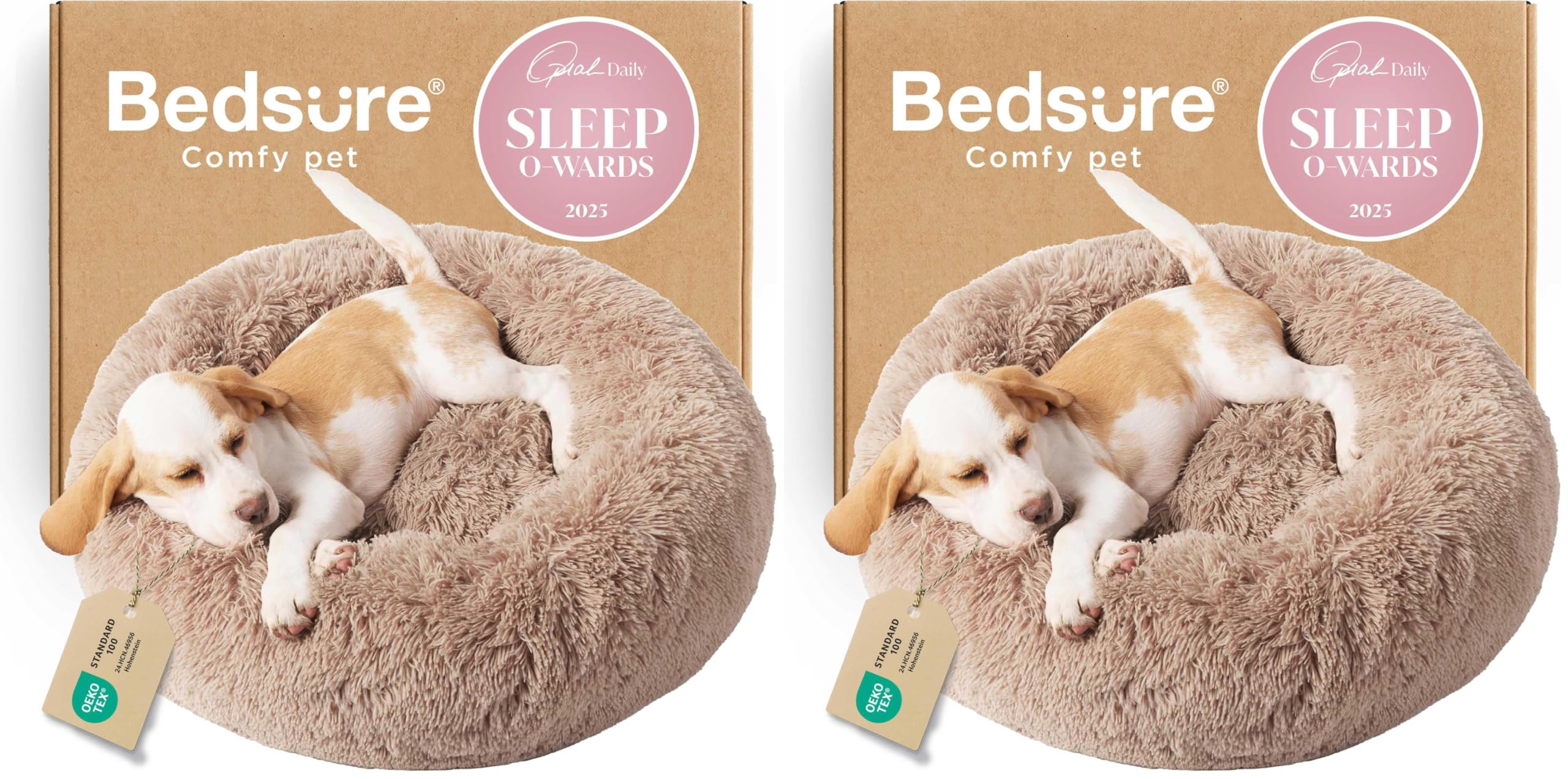 Bedsure Calming Small Dog Bed Donut Washable Cat＆Puppy Bed,23 inches Camel | Oprah Daily Award,Fluffy Faux Fur Round Cuddler,Anti-Slip Bottom,Anti-Anxiety,Deep Sleep for Large Cat & Pets Up to 25 Lbs