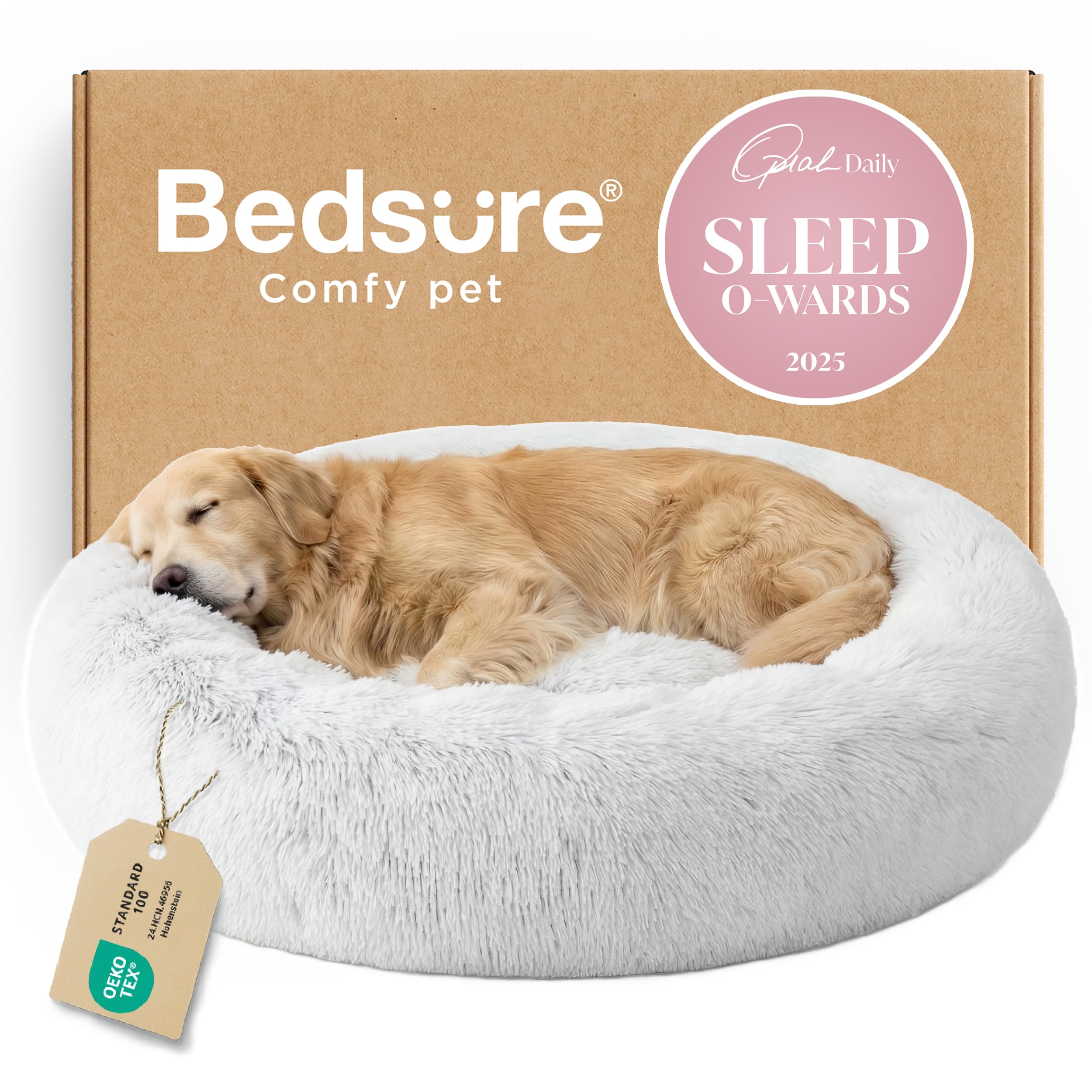 Bedsure Calming Small Dog Bed Donut Washable Cat＆Puppy Bed,23 inches Camel | Oprah Daily Award,Fluffy Faux Fur Round Cuddler,Anti-Slip Bottom,Anti-Anxiety,Deep Sleep for Large Cat & Pets Up to 25 Lbs