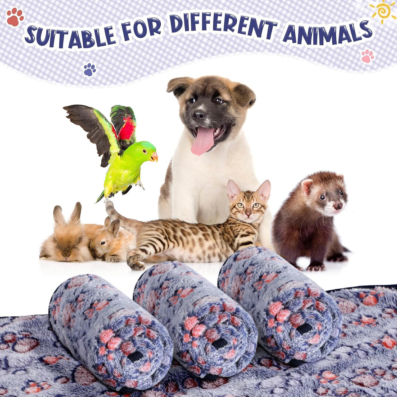 Tatuo 4 Pack Fleece Dog Blanket for Pet,Blue,24 x 16 Inch,Paw | Soft, Washable Puppy Blankets for Cats Guinea Pig, Warm Paw Print Sleep Mat for Crate Kennel, Cozy Indoor Bedding Toys
