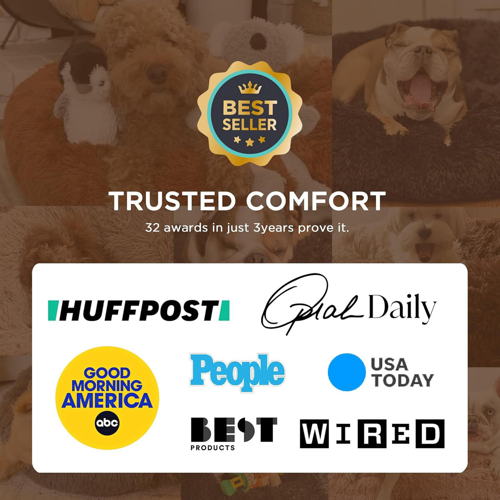 Bedsure Calming Small Dog Bed Donut Washable Cat＆Puppy Bed,23 inches Camel | Oprah Daily Award,Fluffy Faux Fur Round Cuddler,Anti-Slip Bottom,Anti-Anxiety,Deep Sleep for Large Cat & Pets Up to 25 Lbs