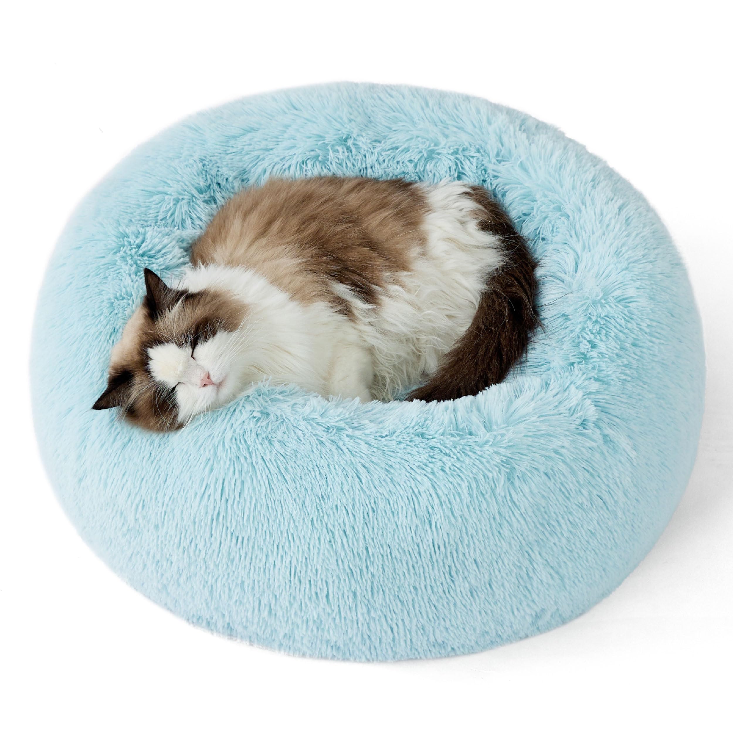 Bedsure Calming Small Dog Bed Donut Washable Cat＆Puppy Bed,23 inches Camel | Oprah Daily Award,Fluffy Faux Fur Round Cuddler,Anti-Slip Bottom,Anti-Anxiety,Deep Sleep for Large Cat & Pets Up to 25 Lbs