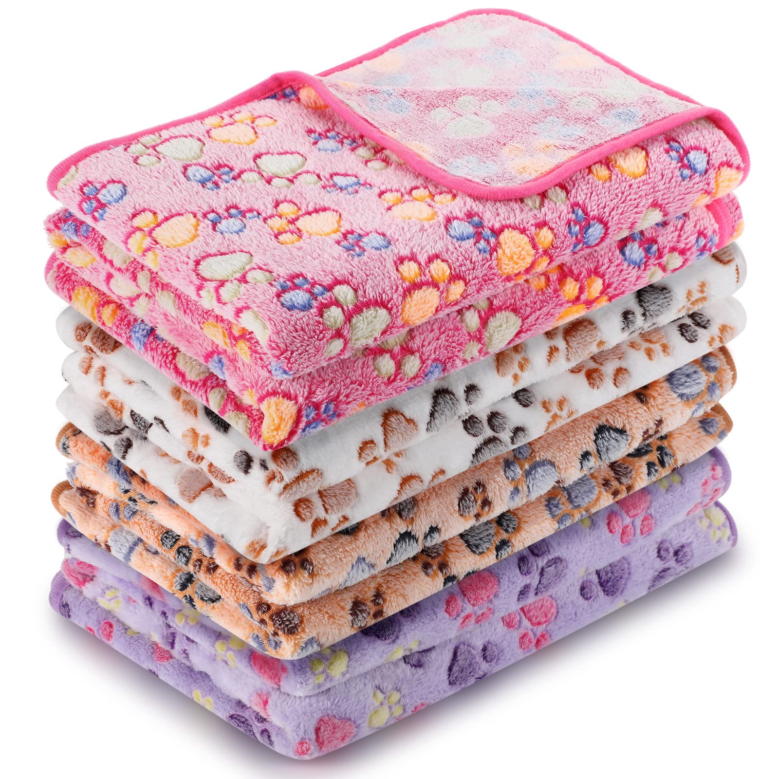 Tatuo 4 Pack Fleece Dog Blanket for Pet,Blue,24 x 16 Inch,Paw | Soft, Washable Puppy Blankets for Cats Guinea Pig, Warm Paw Print Sleep Mat for Crate Kennel, Cozy Indoor Bedding Toys