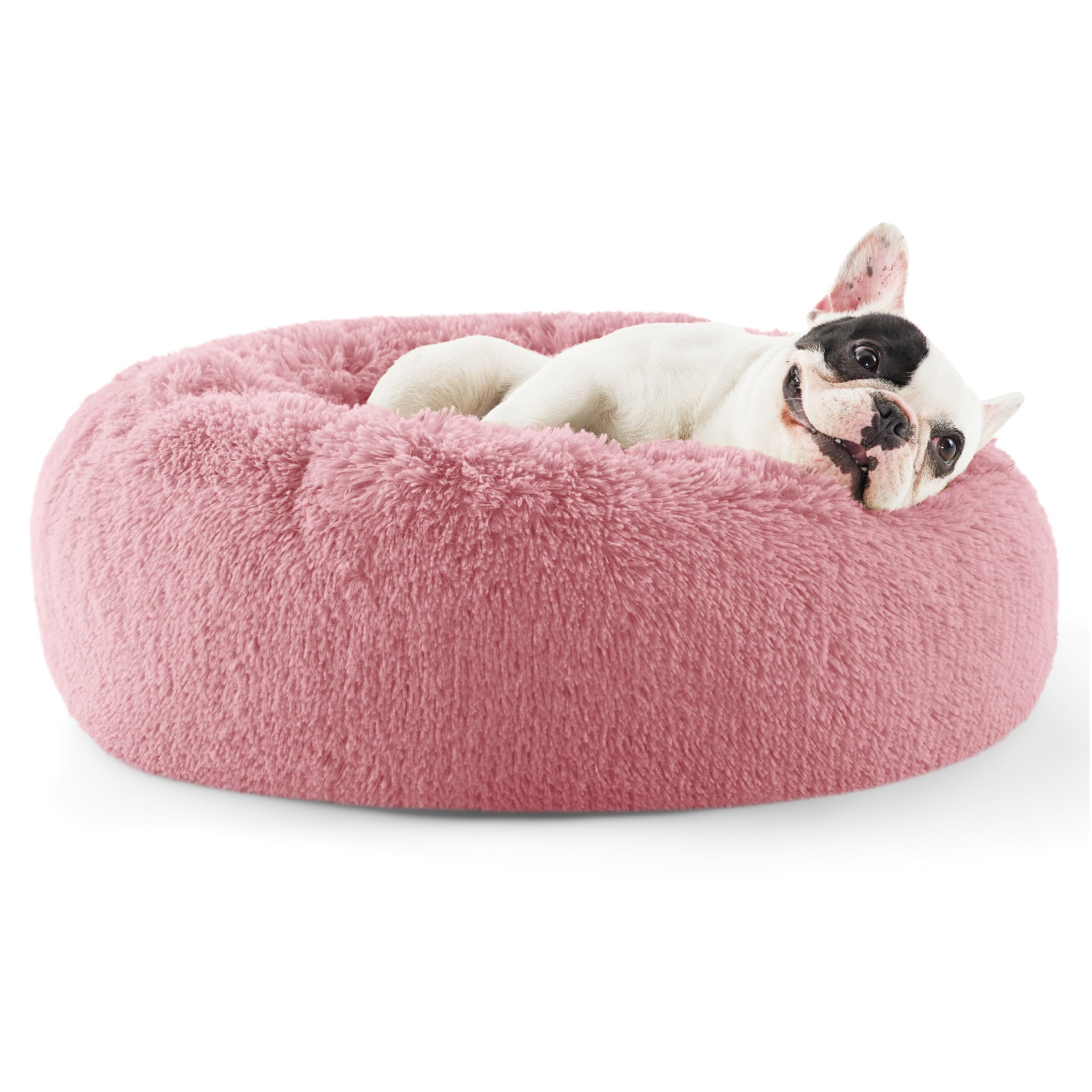 Bedsure Calming Small Dog Bed Donut Washable Cat＆Puppy Bed,23 inches Camel | Oprah Daily Award,Fluffy Faux Fur Round Cuddler,Anti-Slip Bottom,Anti-Anxiety,Deep Sleep for Large Cat & Pets Up to 25 Lbs