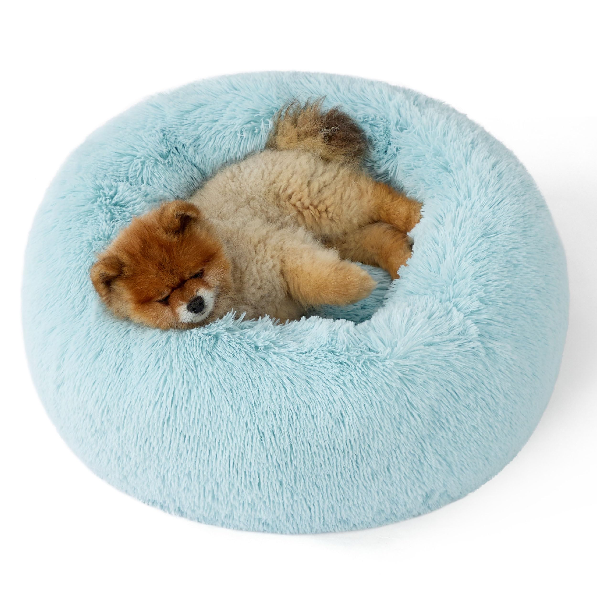 Bedsure Calming Small Dog Bed Donut Washable Cat＆Puppy Bed,23 inches Camel | Oprah Daily Award,Fluffy Faux Fur Round Cuddler,Anti-Slip Bottom,Anti-Anxiety,Deep Sleep for Large Cat & Pets Up to 25 Lbs