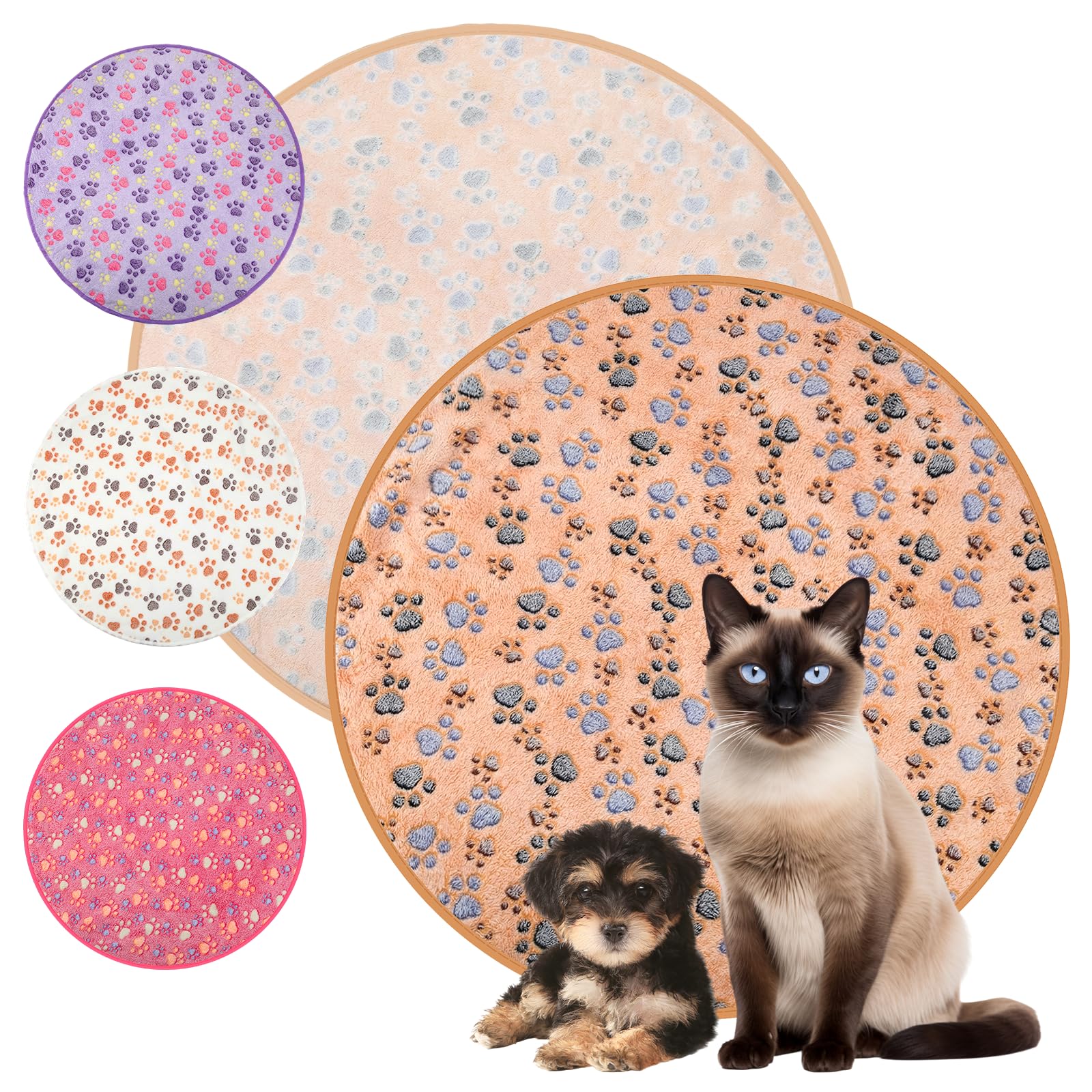 Tatuo 4 Pack Fleece Dog Blanket for Pet,Blue,24 x 16 Inch,Paw | Soft, Washable Puppy Blankets for Cats Guinea Pig, Warm Paw Print Sleep Mat for Crate Kennel, Cozy Indoor Bedding Toys