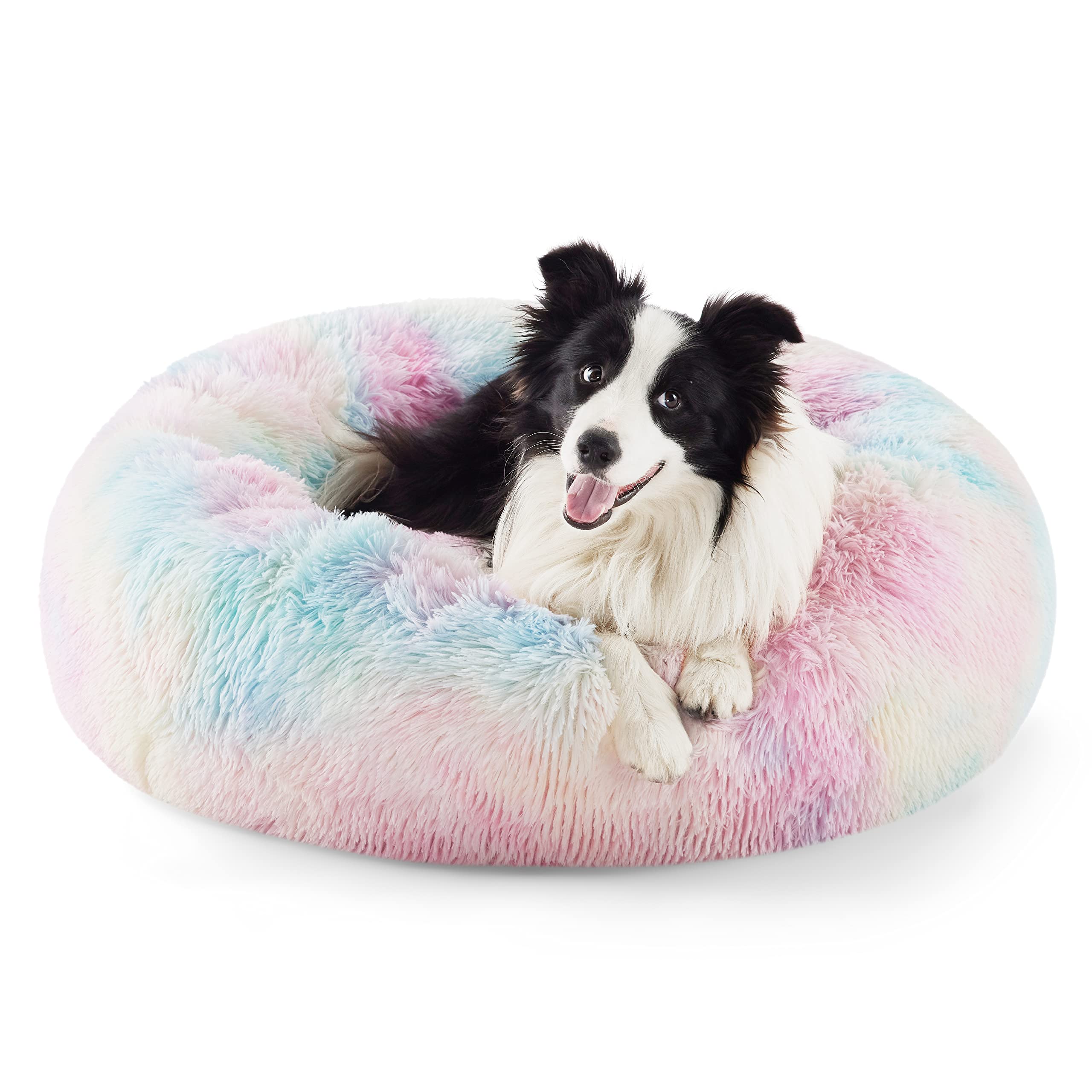 Bedsure Calming Small Dog Bed Donut Washable Cat＆Puppy Bed,23 inches Camel | Oprah Daily Award,Fluffy Faux Fur Round Cuddler,Anti-Slip Bottom,Anti-Anxiety,Deep Sleep for Large Cat & Pets Up to 25 Lbs