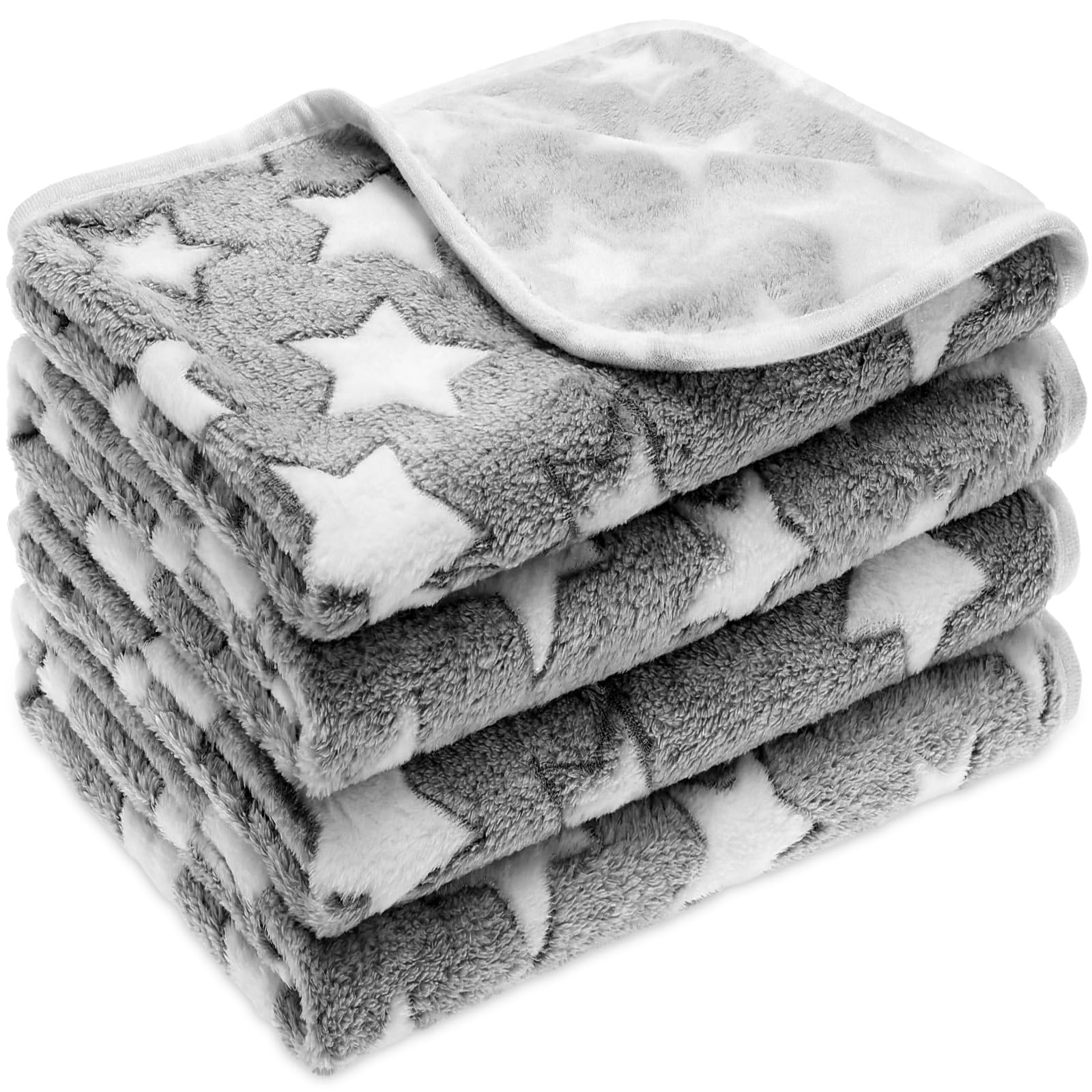 Tatuo 4 Pack Fleece Dog Blanket for Pet,Blue,24 x 16 Inch,Paw | Soft, Washable Puppy Blankets for Cats Guinea Pig, Warm Paw Print Sleep Mat for Crate Kennel, Cozy Indoor Bedding Toys