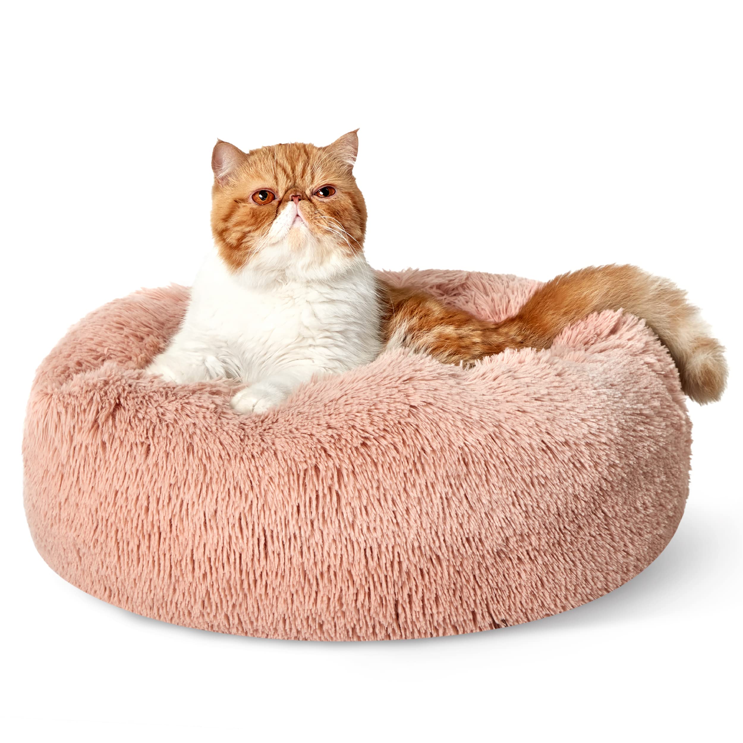 Bedsure Calming Small Dog Bed Donut Washable Cat＆Puppy Bed,23 inches Camel | Oprah Daily Award,Fluffy Faux Fur Round Cuddler,Anti-Slip Bottom,Anti-Anxiety,Deep Sleep for Large Cat & Pets Up to 25 Lbs