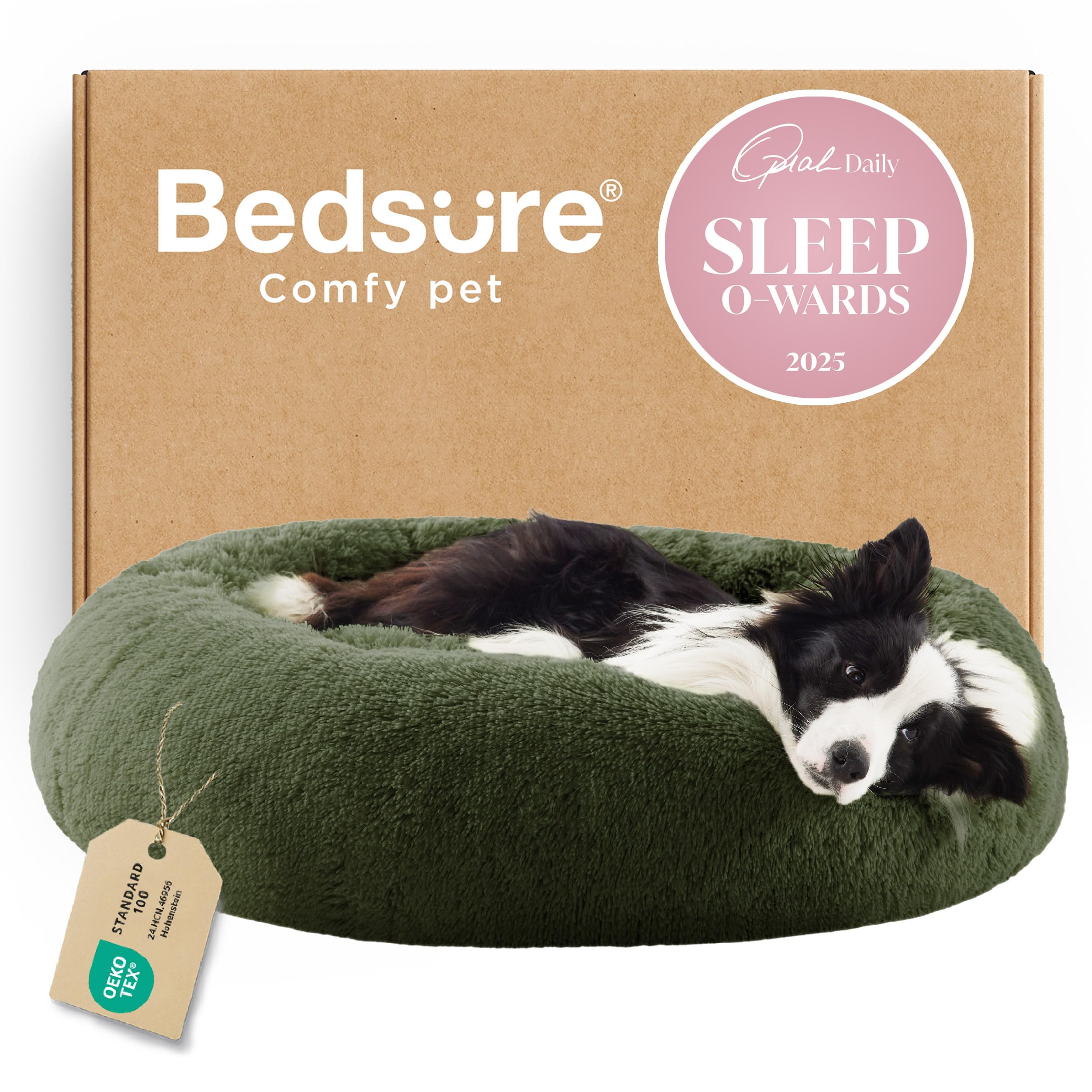 Bedsure Calming Small Dog Bed Donut Washable Cat＆Puppy Bed,23 inches Camel | Oprah Daily Award,Fluffy Faux Fur Round Cuddler,Anti-Slip Bottom,Anti-Anxiety,Deep Sleep for Large Cat & Pets Up to 25 Lbs