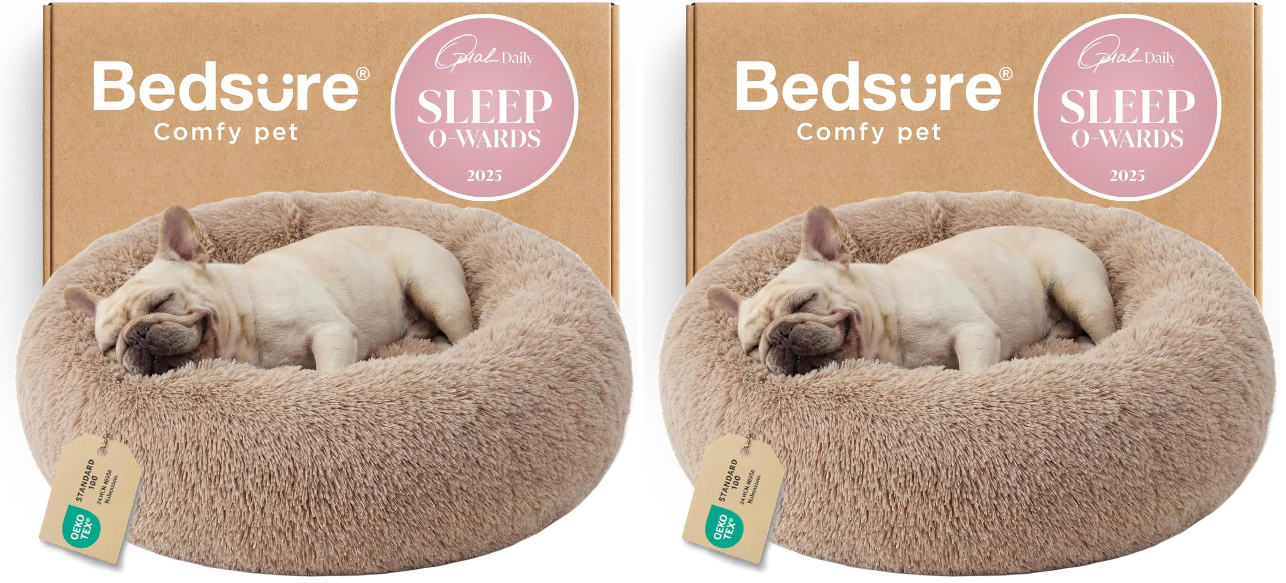 Bedsure Calming Small Dog Bed Donut Washable Cat＆Puppy Bed,23 inches Camel | Oprah Daily Award,Fluffy Faux Fur Round Cuddler,Anti-Slip Bottom,Anti-Anxiety,Deep Sleep for Large Cat & Pets Up to 25 Lbs