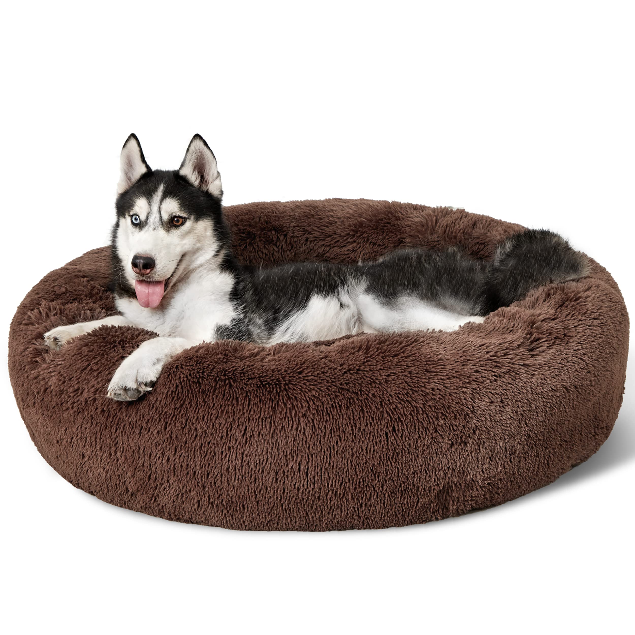 Bedsure Calming Small Dog Bed Donut Washable Cat＆Puppy Bed,23 inches Camel | Oprah Daily Award,Fluffy Faux Fur Round Cuddler,Anti-Slip Bottom,Anti-Anxiety,Deep Sleep for Large Cat & Pets Up to 25 Lbs