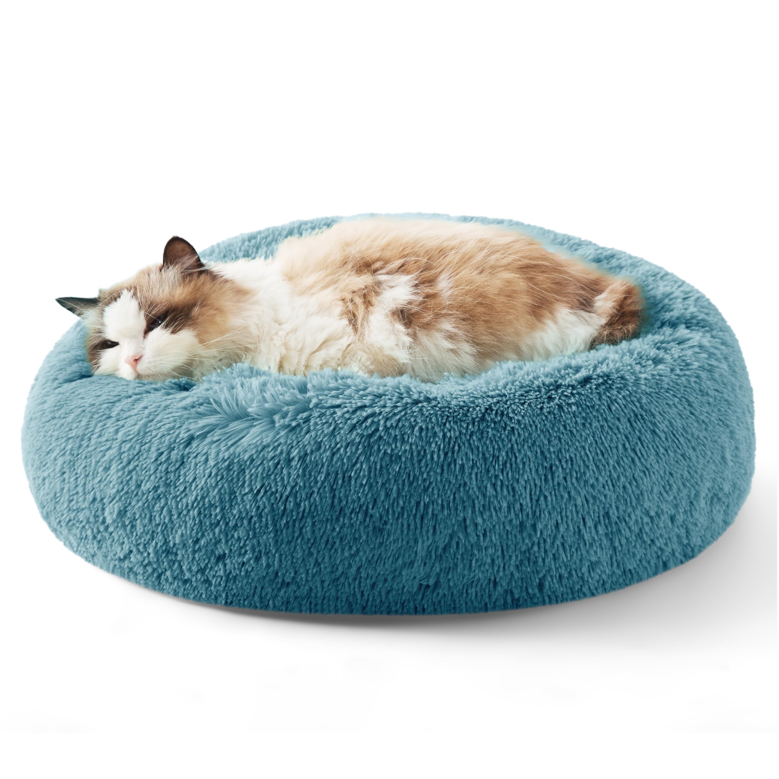 Bedsure Calming Small Dog Bed Donut Washable Cat＆Puppy Bed,23 inches Camel | Oprah Daily Award,Fluffy Faux Fur Round Cuddler,Anti-Slip Bottom,Anti-Anxiety,Deep Sleep for Large Cat & Pets Up to 25 Lbs