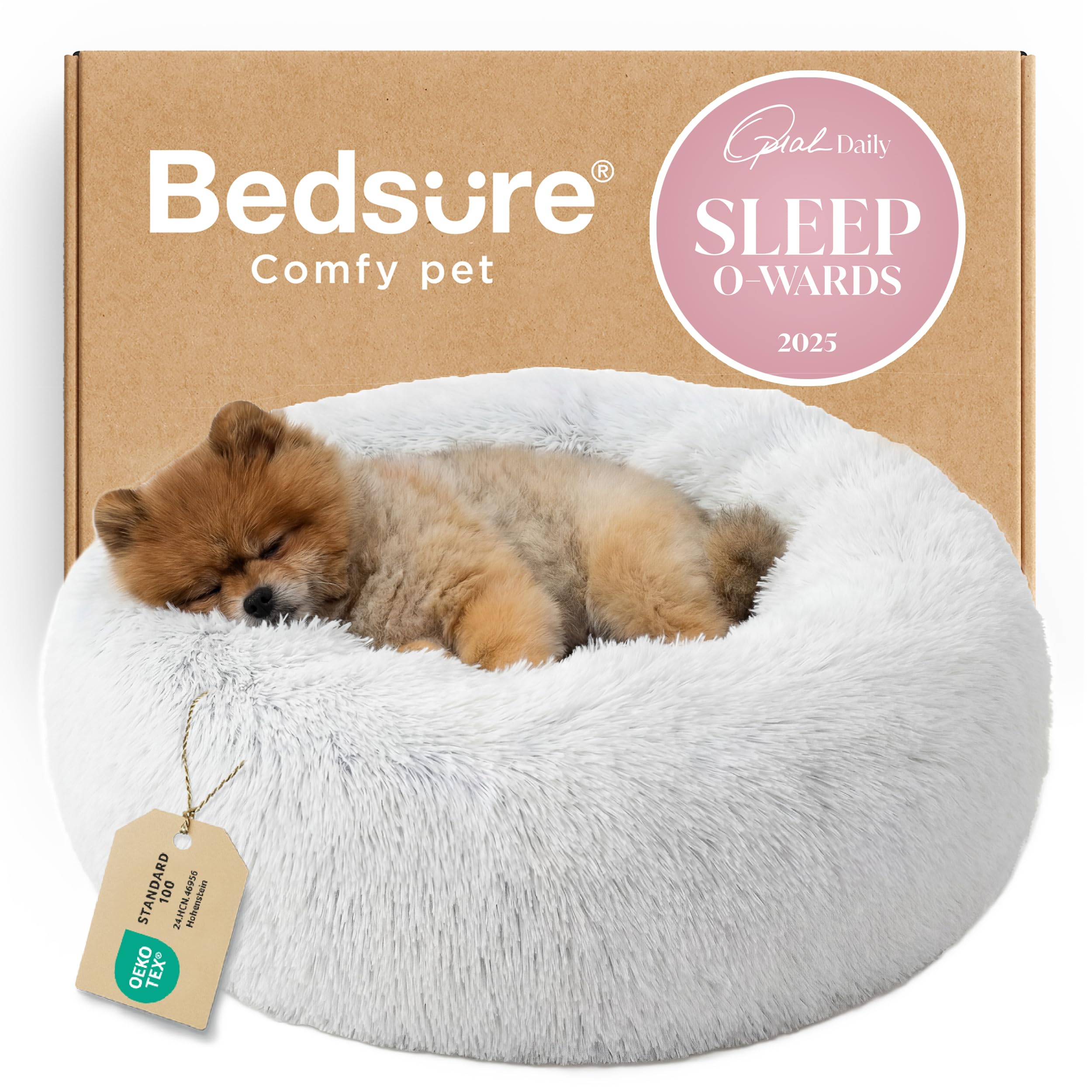 Bedsure Calming Small Dog Bed Donut Washable Cat＆Puppy Bed,23 inches Camel | Oprah Daily Award,Fluffy Faux Fur Round Cuddler,Anti-Slip Bottom,Anti-Anxiety,Deep Sleep for Large Cat & Pets Up to 25 Lbs