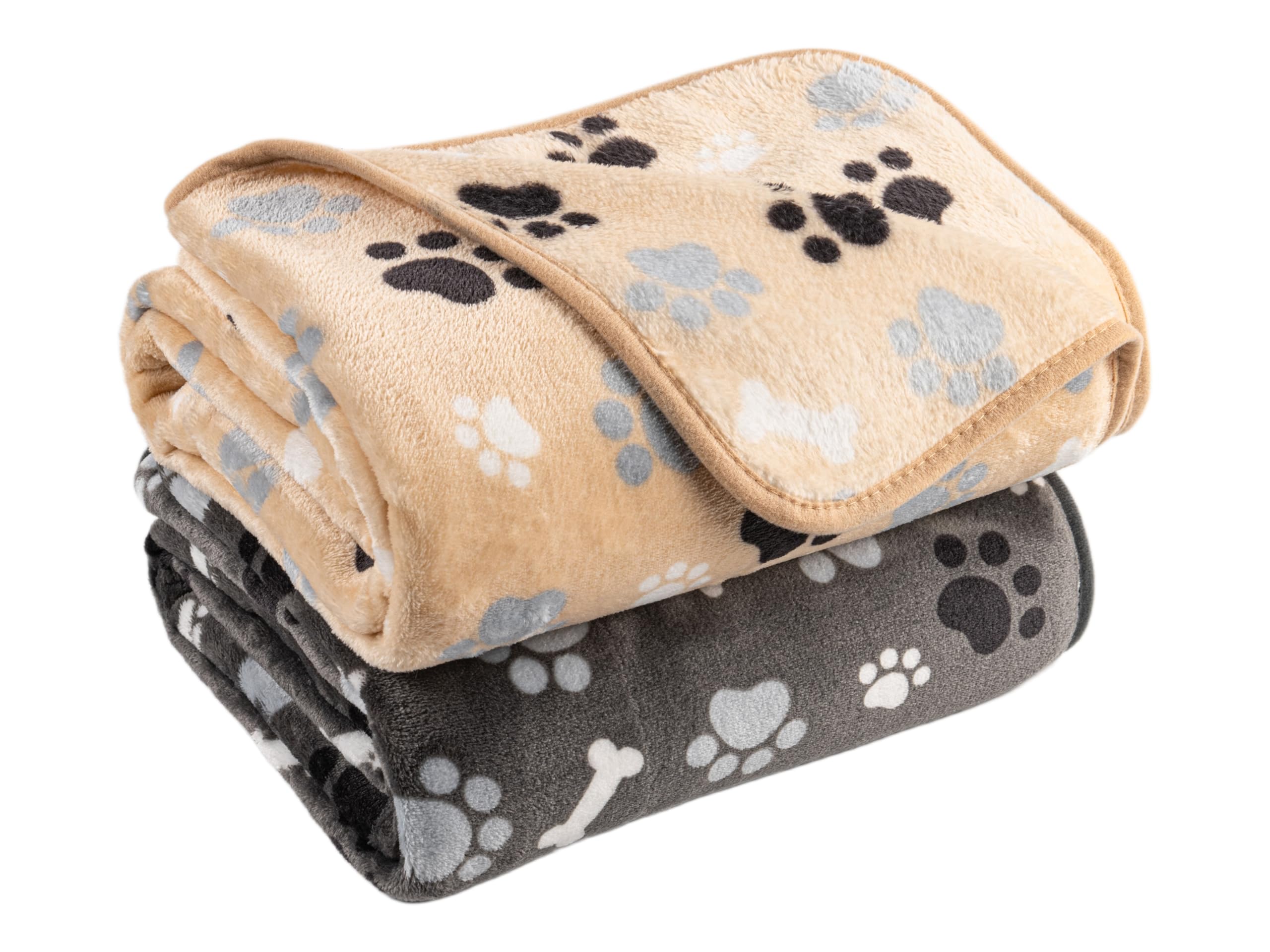 Dog Blanket 2 Pack Soft Flannel Pet Blanket for Dogs & Cats, Cozy Puppy Blanket for Couch Bed Crate, Washable Paw Print Throw 40 * 30 Inch Red&Brown