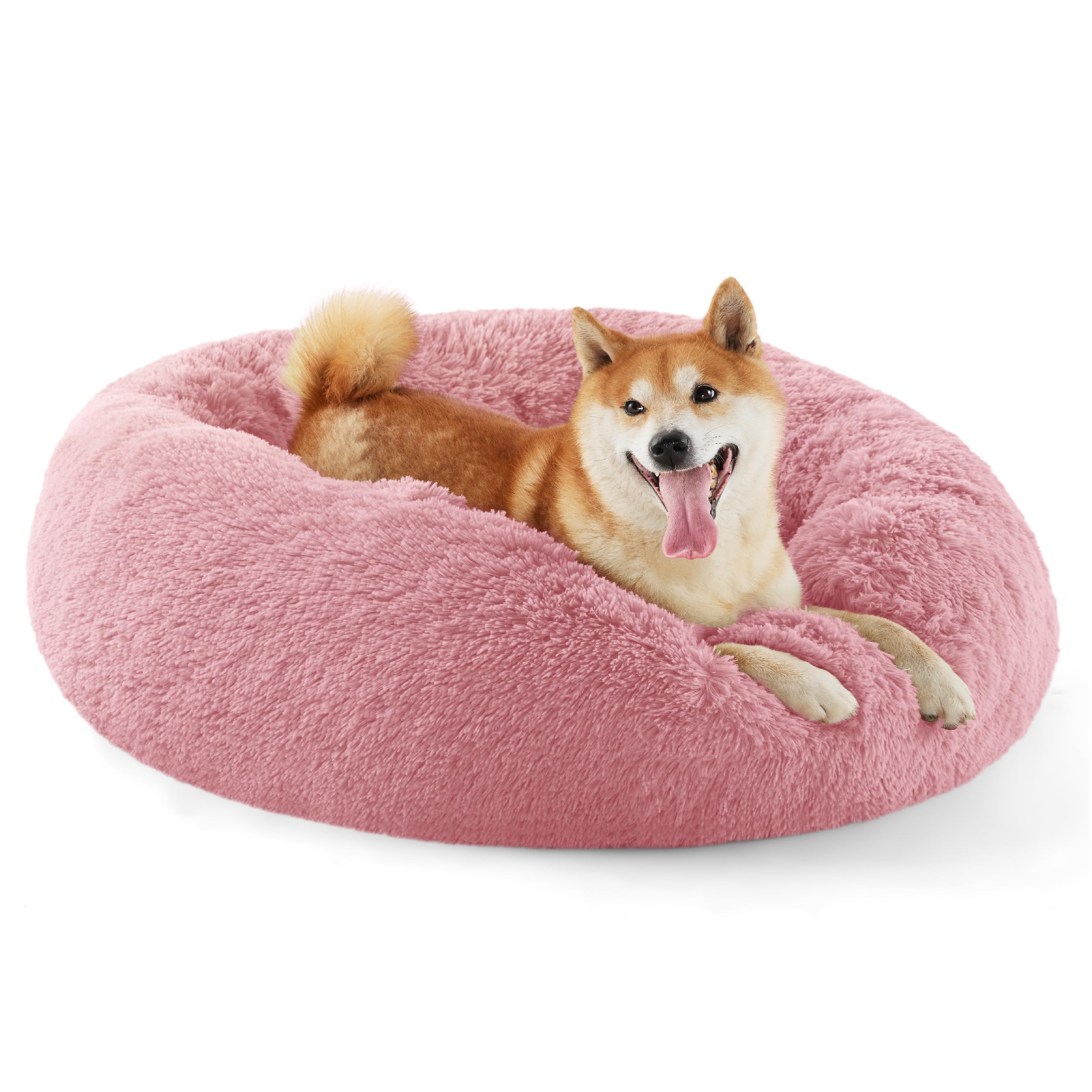 Bedsure Calming Small Dog Bed Donut Washable Cat＆Puppy Bed,23 inches Camel | Oprah Daily Award,Fluffy Faux Fur Round Cuddler,Anti-Slip Bottom,Anti-Anxiety,Deep Sleep for Large Cat & Pets Up to 25 Lbs