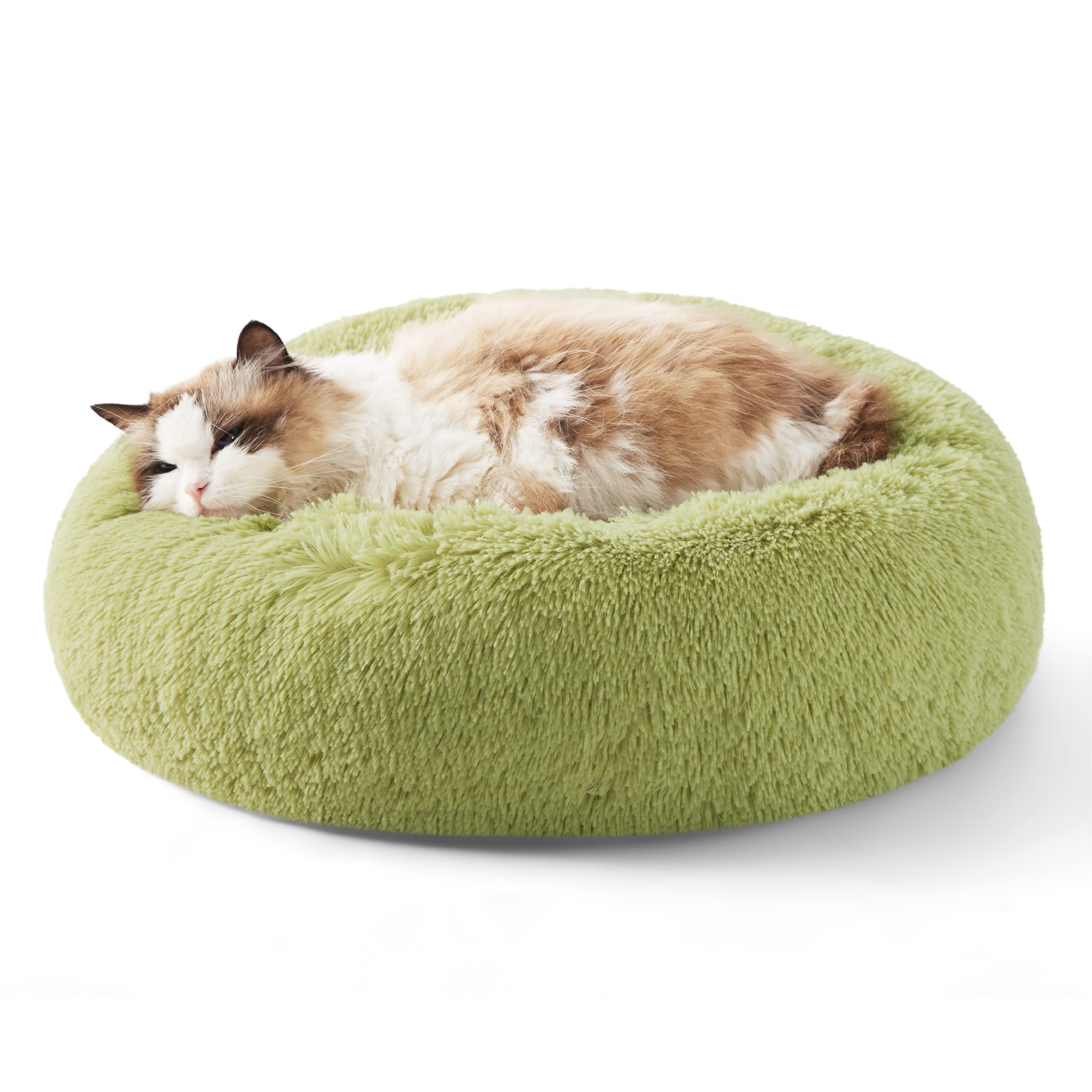 Bedsure Calming Small Dog Bed Donut Washable Cat＆Puppy Bed,23 inches Camel | Oprah Daily Award,Fluffy Faux Fur Round Cuddler,Anti-Slip Bottom,Anti-Anxiety,Deep Sleep for Large Cat & Pets Up to 25 Lbs
