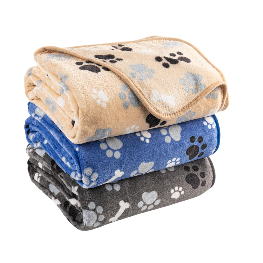 Dog Blanket 2 Pack Soft Flannel Pet Blanket for Dogs & Cats, Cozy Puppy Blanket for Couch Bed Crate, Washable Paw Print Throw 40 * 30 Inch Red&Brown