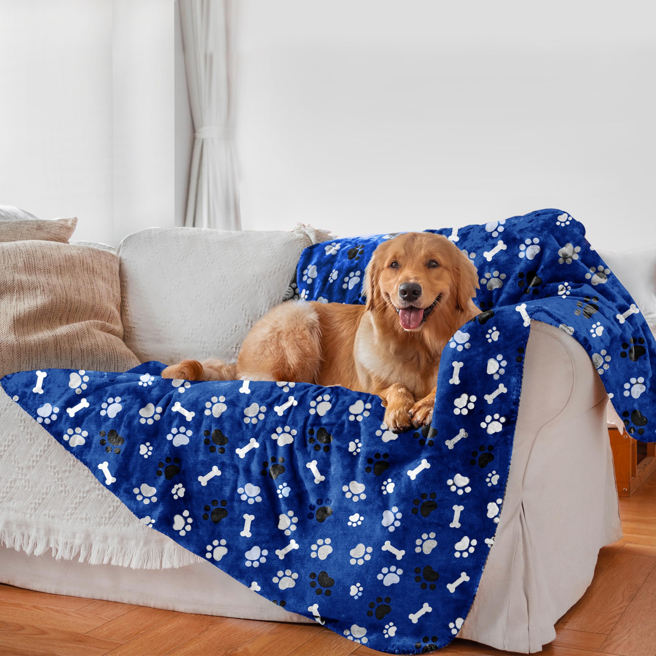Dog Blanket 2 Pack Soft Flannel Pet Blanket for Dogs & Cats, Cozy Puppy Blanket for Couch Bed Crate, Washable Paw Print Throw 40 * 30 Inch Red&Brown