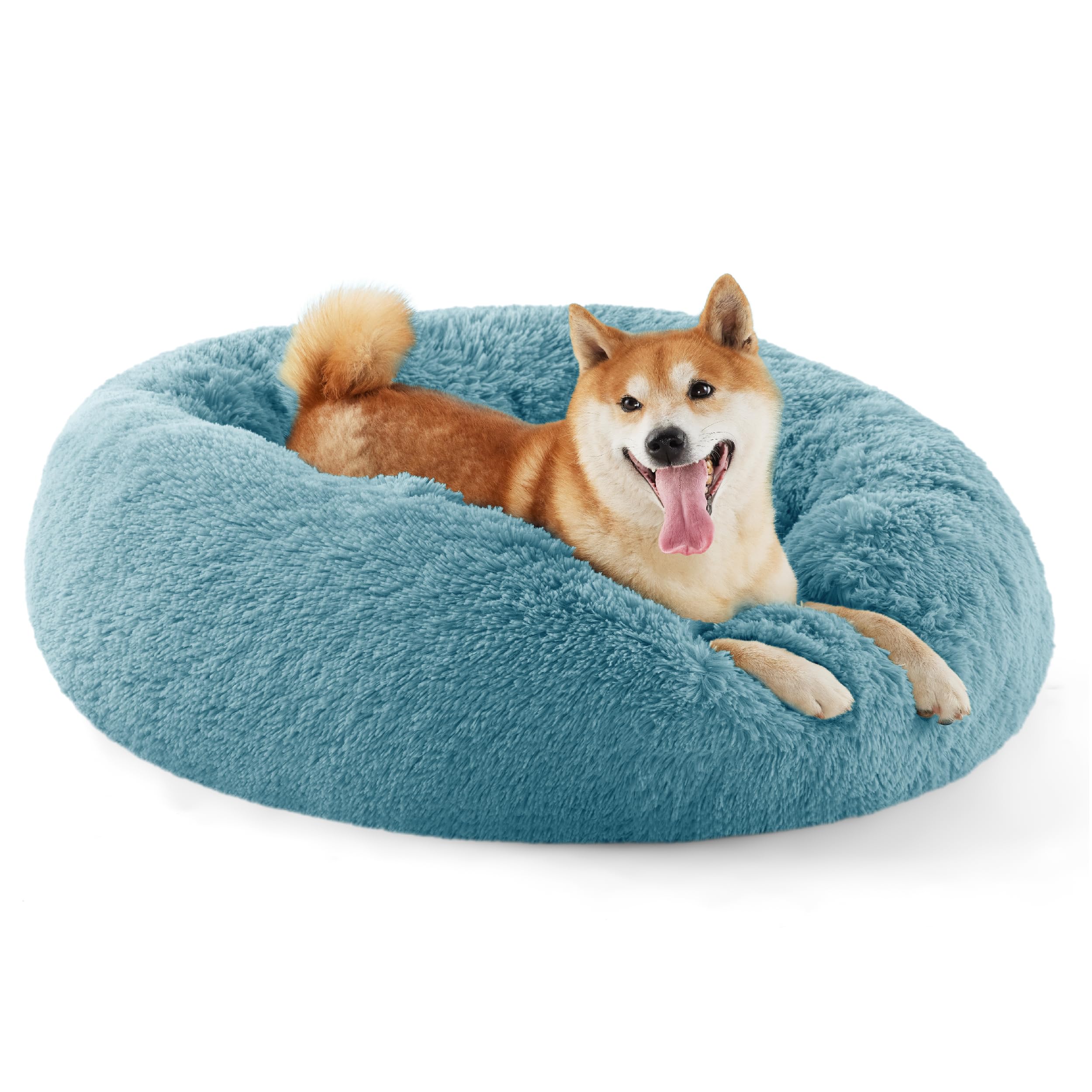 Bedsure Calming Small Dog Bed Donut Washable Cat＆Puppy Bed,23 inches Camel | Oprah Daily Award,Fluffy Faux Fur Round Cuddler,Anti-Slip Bottom,Anti-Anxiety,Deep Sleep for Large Cat & Pets Up to 25 Lbs
