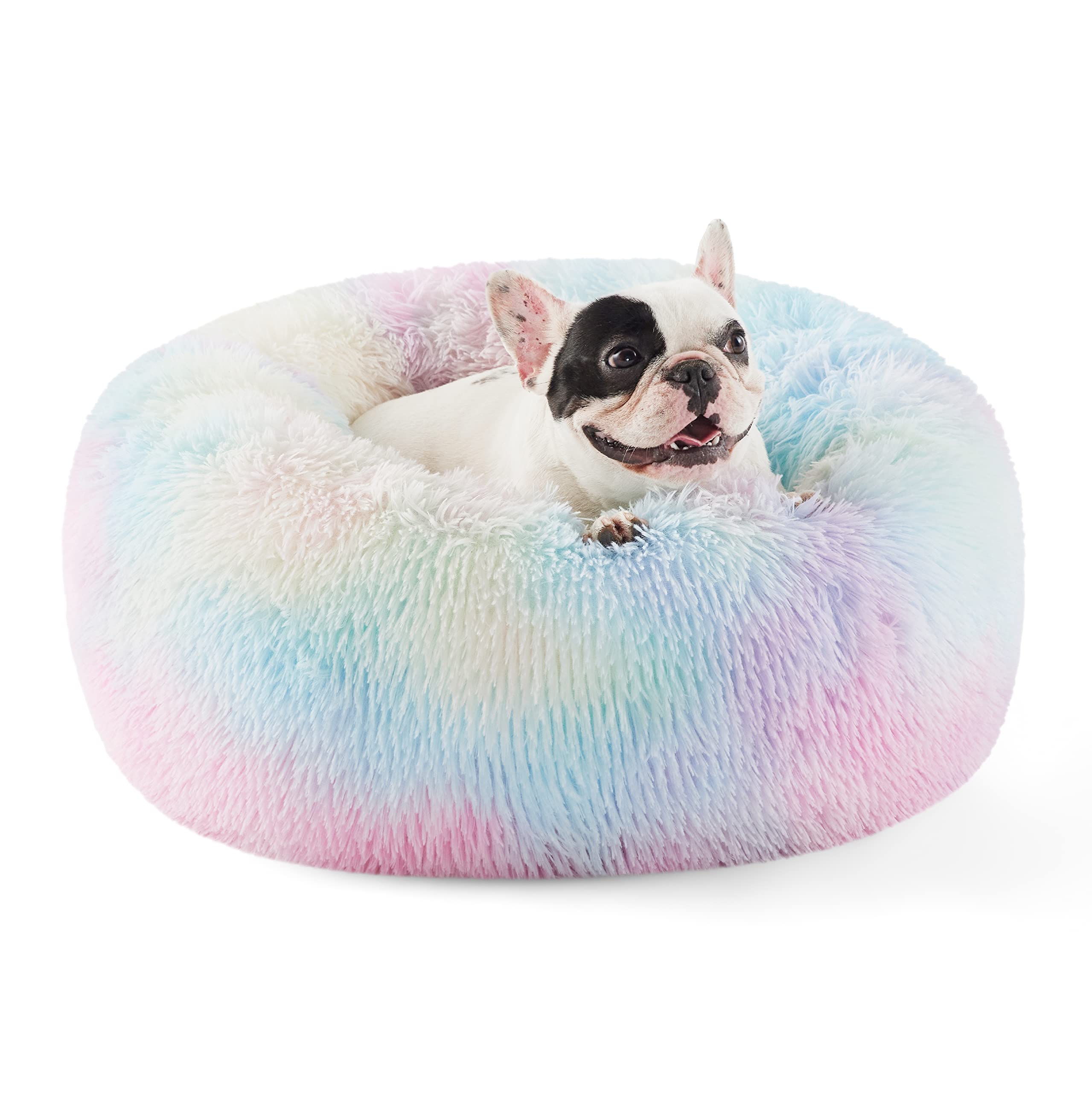 Bedsure Calming Small Dog Bed Donut Washable Cat＆Puppy Bed,23 inches Camel | Oprah Daily Award,Fluffy Faux Fur Round Cuddler,Anti-Slip Bottom,Anti-Anxiety,Deep Sleep for Large Cat & Pets Up to 25 Lbs