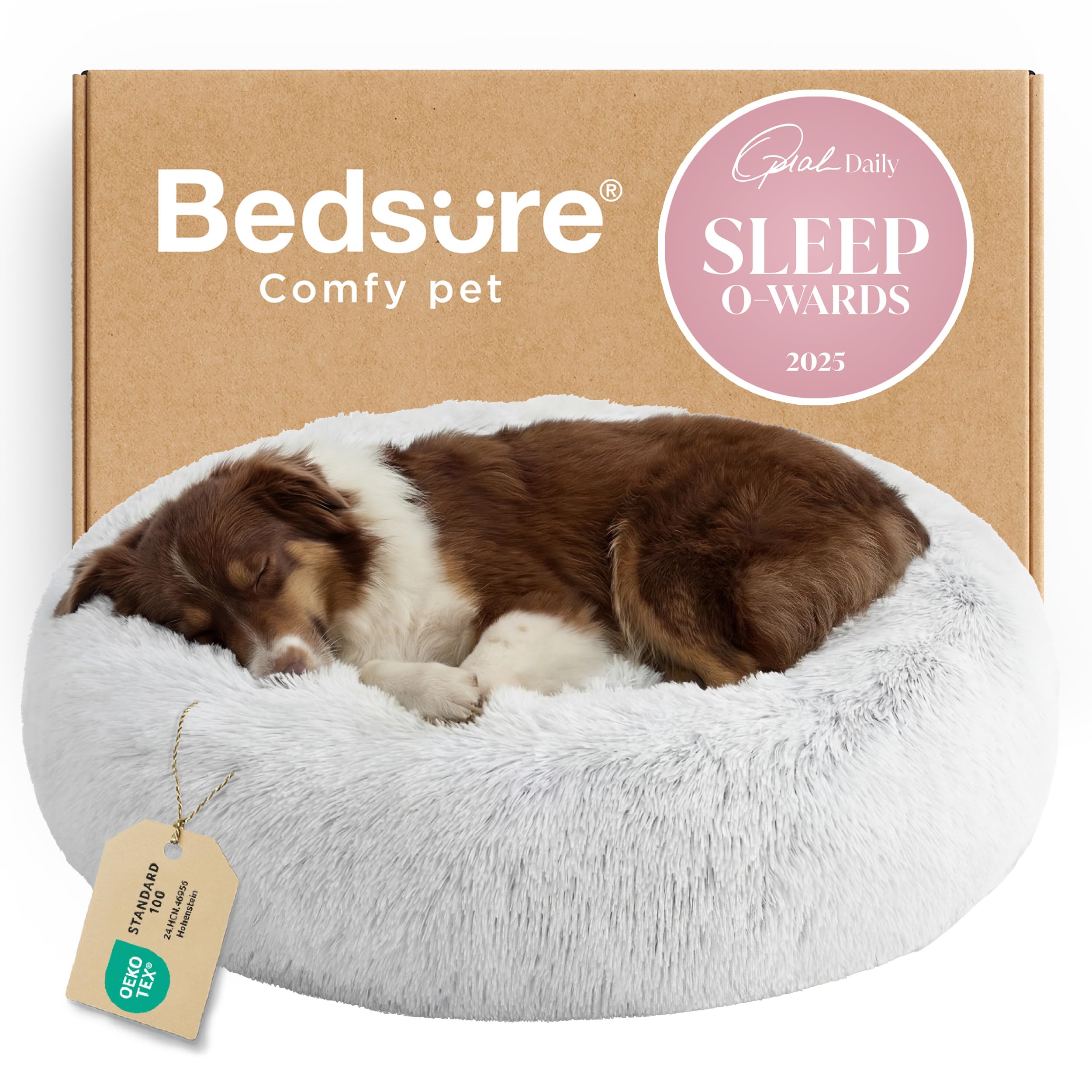Bedsure Calming Small Dog Bed Donut Washable Cat＆Puppy Bed,23 inches Camel | Oprah Daily Award,Fluffy Faux Fur Round Cuddler,Anti-Slip Bottom,Anti-Anxiety,Deep Sleep for Large Cat & Pets Up to 25 Lbs