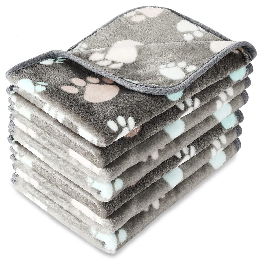 Tatuo 4 Pack Fleece Dog Blanket for Pet,Blue,24 x 16 Inch,Paw | Soft, Washable Puppy Blankets for Cats Guinea Pig, Warm Paw Print Sleep Mat for Crate Kennel, Cozy Indoor Bedding Toys