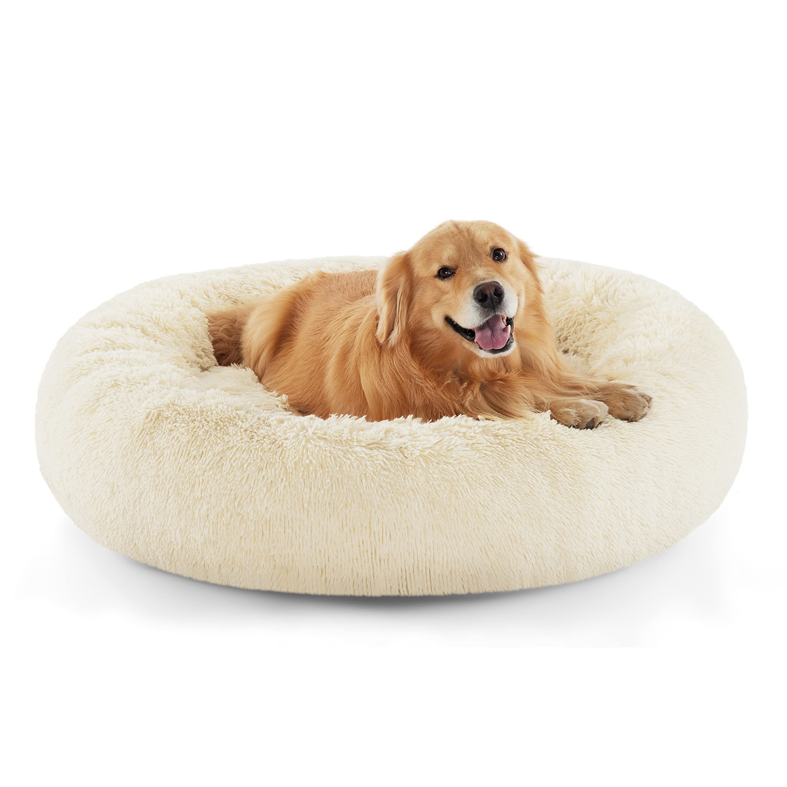 Bedsure Calming Small Dog Bed Donut Washable Cat＆Puppy Bed,23 inches Camel | Oprah Daily Award,Fluffy Faux Fur Round Cuddler,Anti-Slip Bottom,Anti-Anxiety,Deep Sleep for Large Cat & Pets Up to 25 Lbs