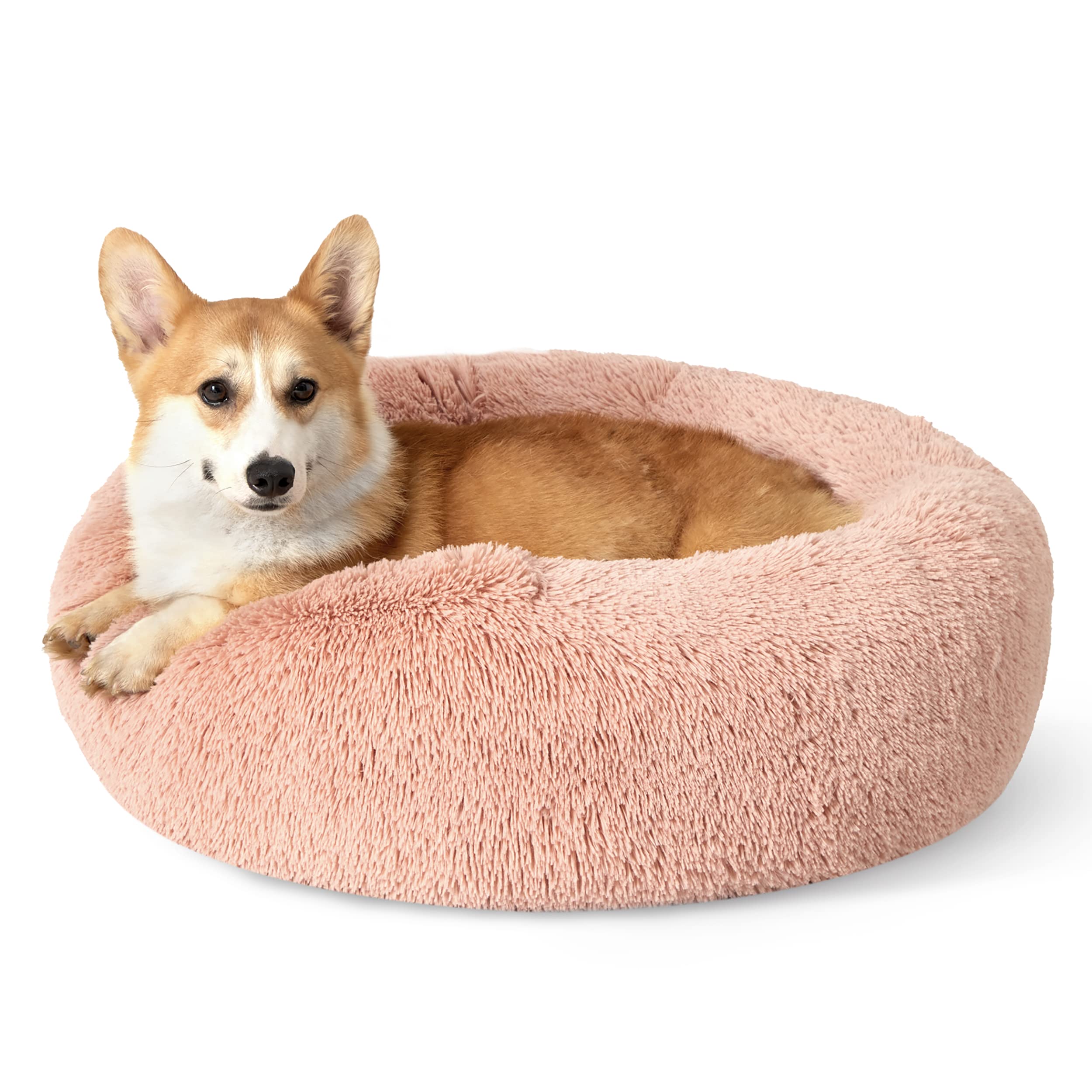 Bedsure Calming Small Dog Bed Donut Washable Cat＆Puppy Bed,23 inches Camel | Oprah Daily Award,Fluffy Faux Fur Round Cuddler,Anti-Slip Bottom,Anti-Anxiety,Deep Sleep for Large Cat & Pets Up to 25 Lbs