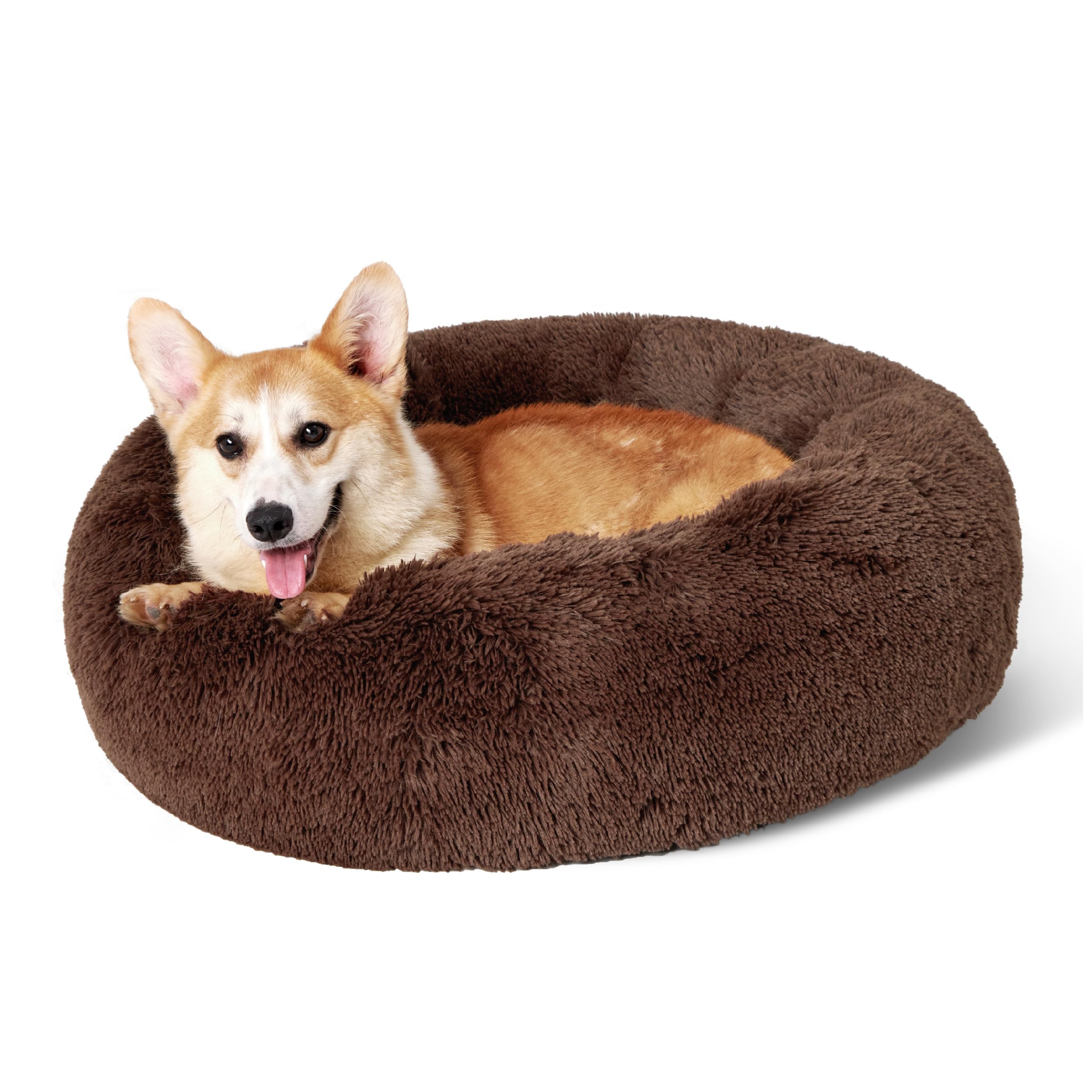 Bedsure Calming Small Dog Bed Donut Washable Cat＆Puppy Bed,23 inches Camel | Oprah Daily Award,Fluffy Faux Fur Round Cuddler,Anti-Slip Bottom,Anti-Anxiety,Deep Sleep for Large Cat & Pets Up to 25 Lbs