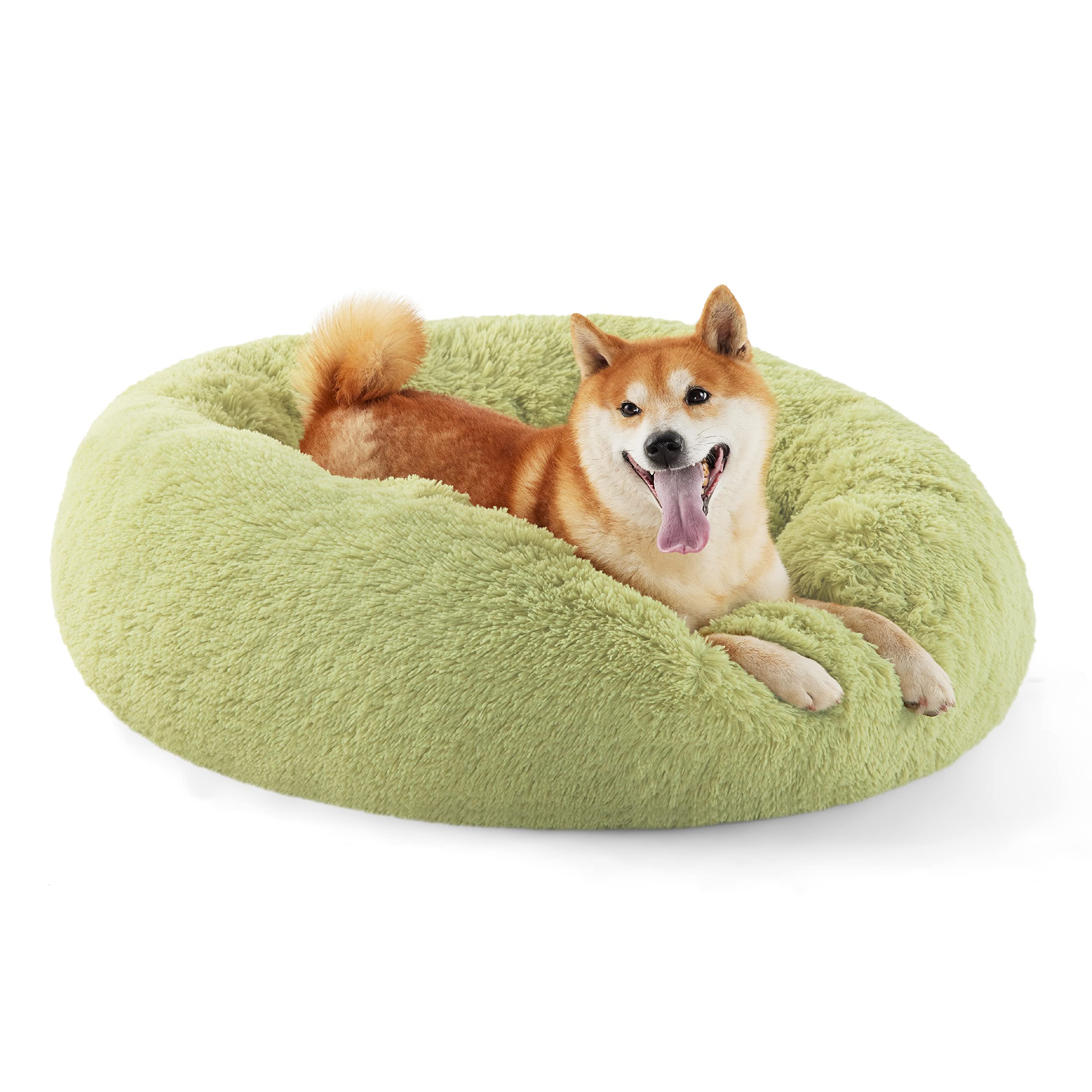 Bedsure Calming Small Dog Bed Donut Washable Cat＆Puppy Bed,23 inches Camel | Oprah Daily Award,Fluffy Faux Fur Round Cuddler,Anti-Slip Bottom,Anti-Anxiety,Deep Sleep for Large Cat & Pets Up to 25 Lbs