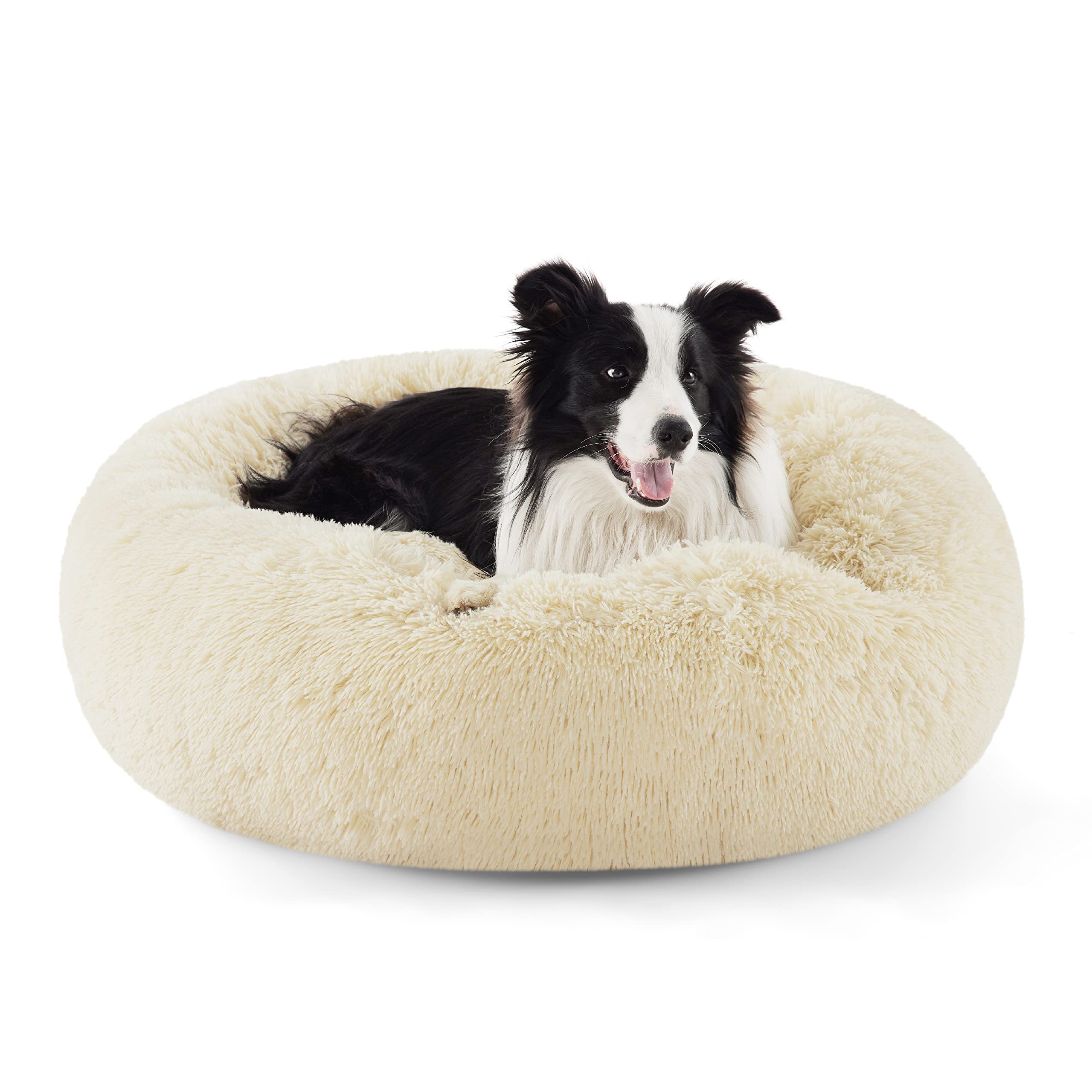 Bedsure Calming Small Dog Bed Donut Washable Cat＆Puppy Bed,23 inches Camel | Oprah Daily Award,Fluffy Faux Fur Round Cuddler,Anti-Slip Bottom,Anti-Anxiety,Deep Sleep for Large Cat & Pets Up to 25 Lbs